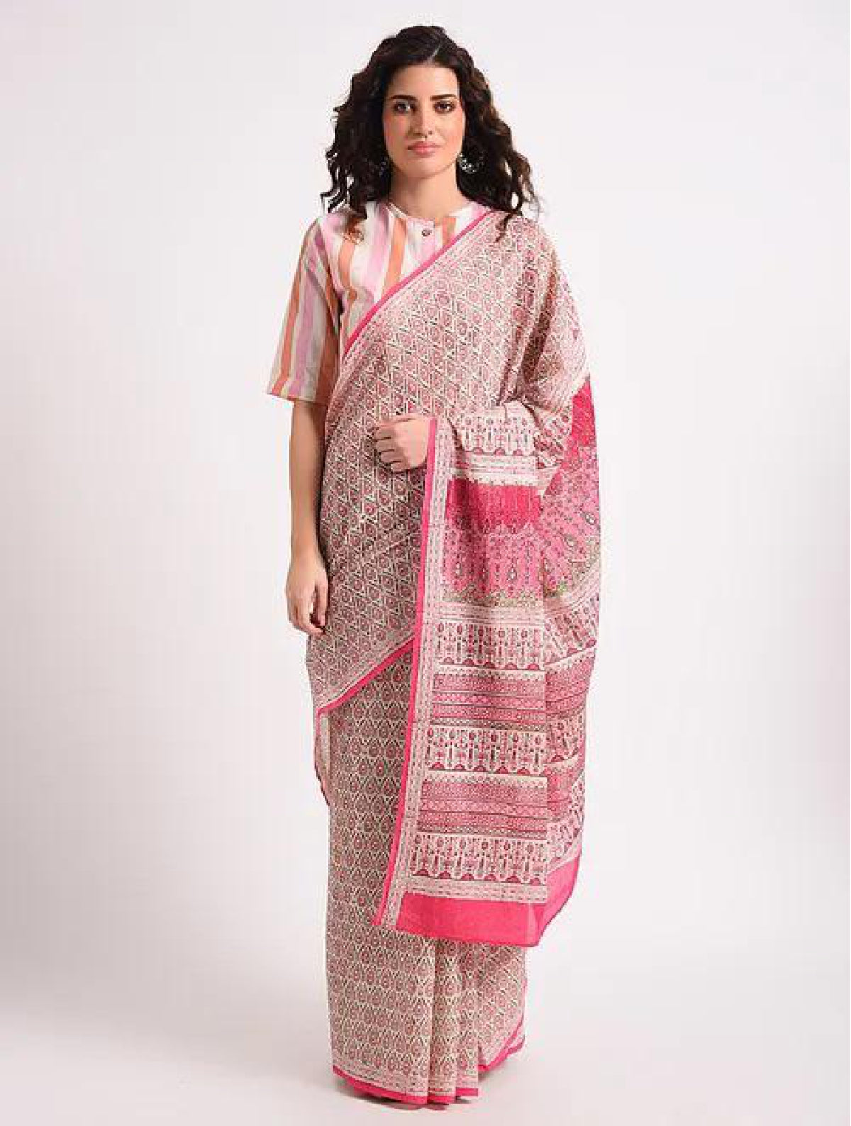 Pink bootie Cotton Saree