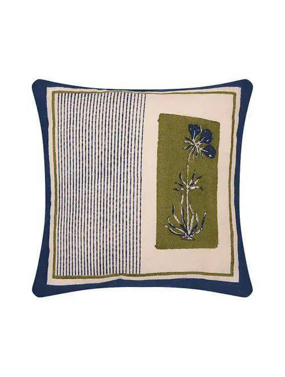 Green & White Set Of 2 Hand Block Printed Cushion Cover