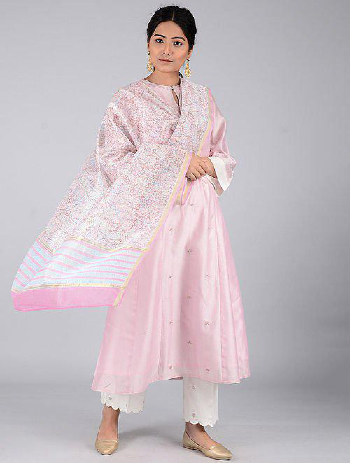 Pink-blue Chanderi Dupatta