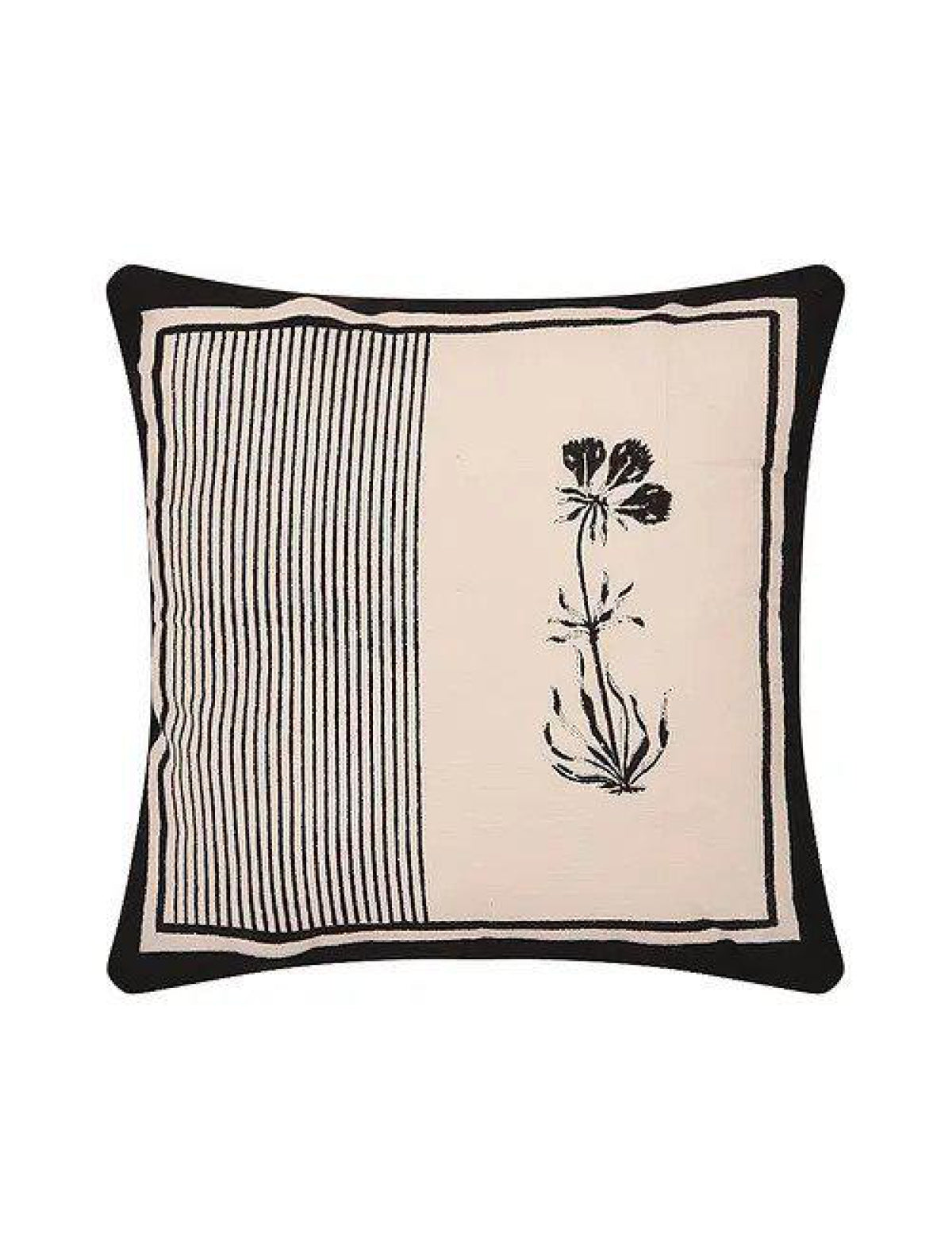 Olive & White Set Of 2 Hand Block Printed Cushion Cover