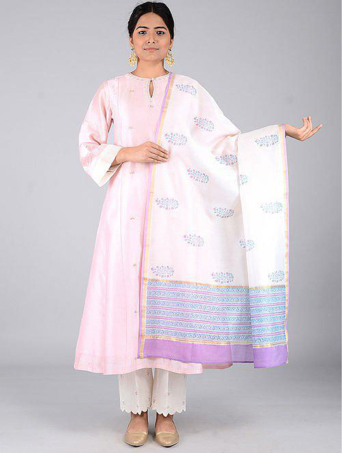 Purpel-white Chanderi Dupatta