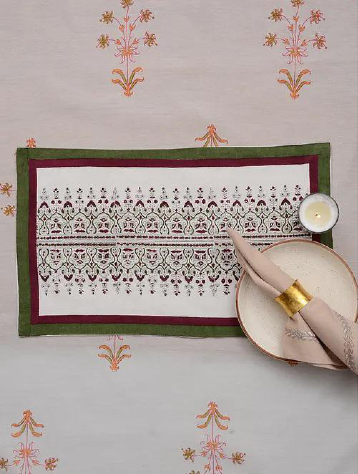 Maroon and Green Sidey Table Middle Mats (Set of 6)