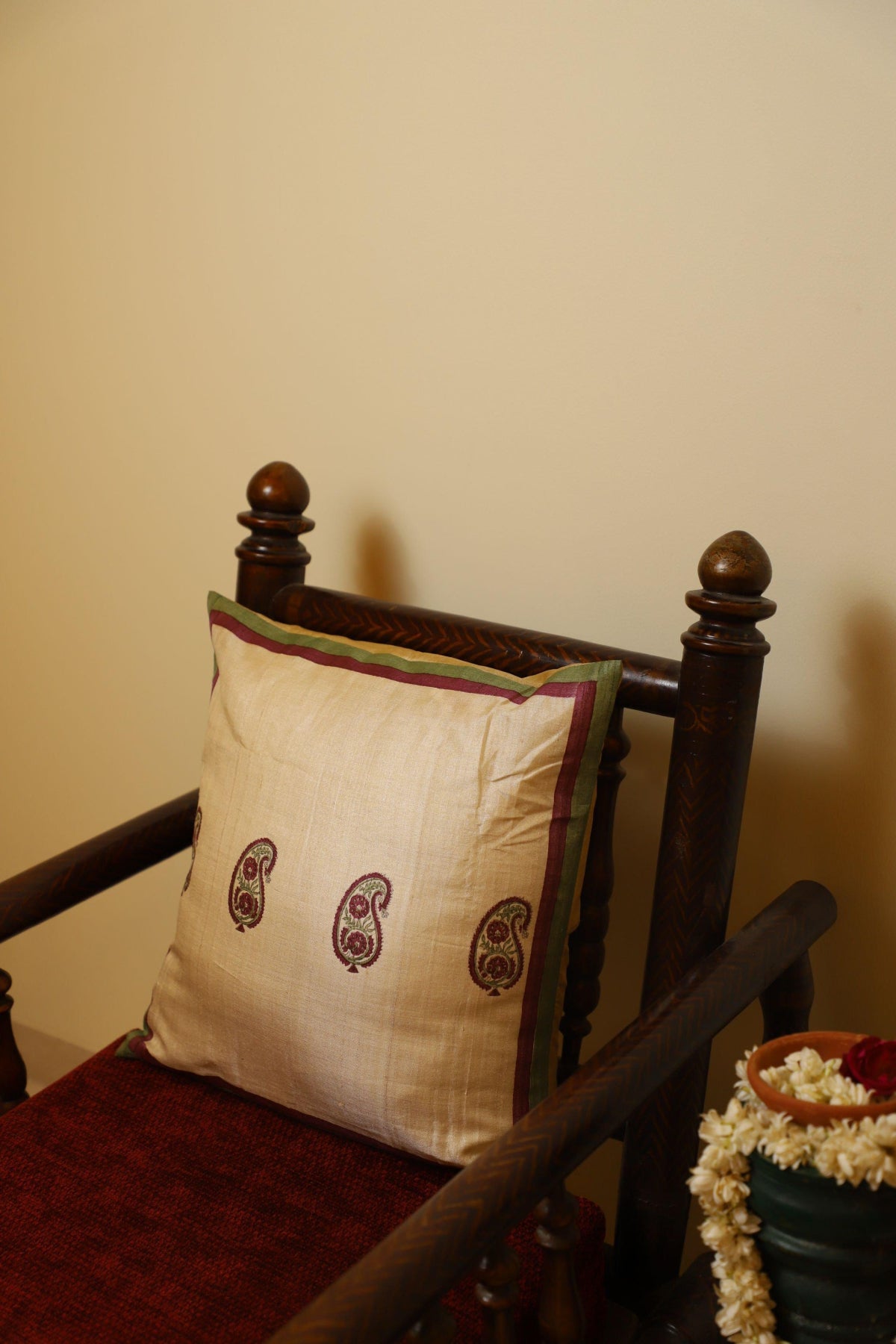 Maroon & Green Set Of 2 Hand Block Printed Cushion Cover