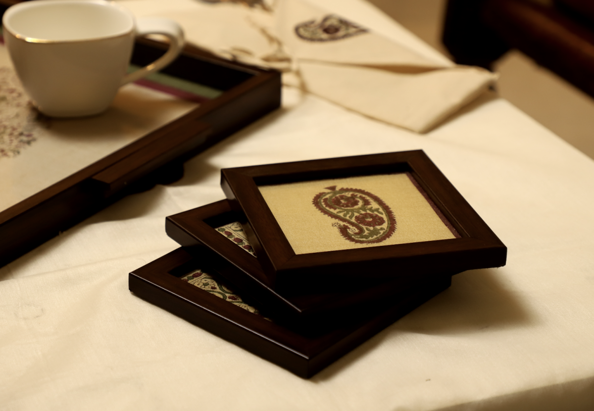Set Of 6 -wooden Block Printed Coaster