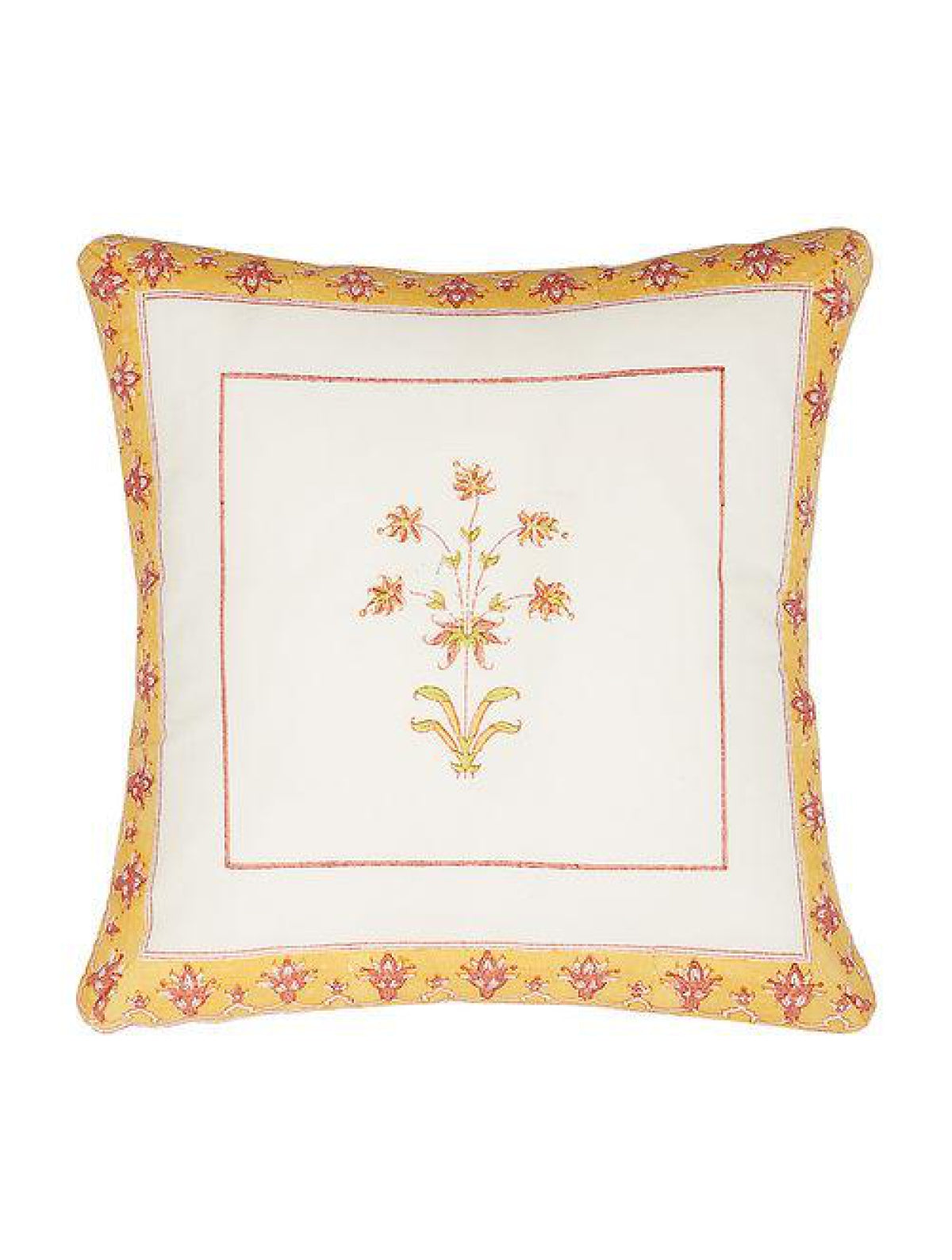 Set Of 2 Hand Block Yellow Cotton Cushion Covers