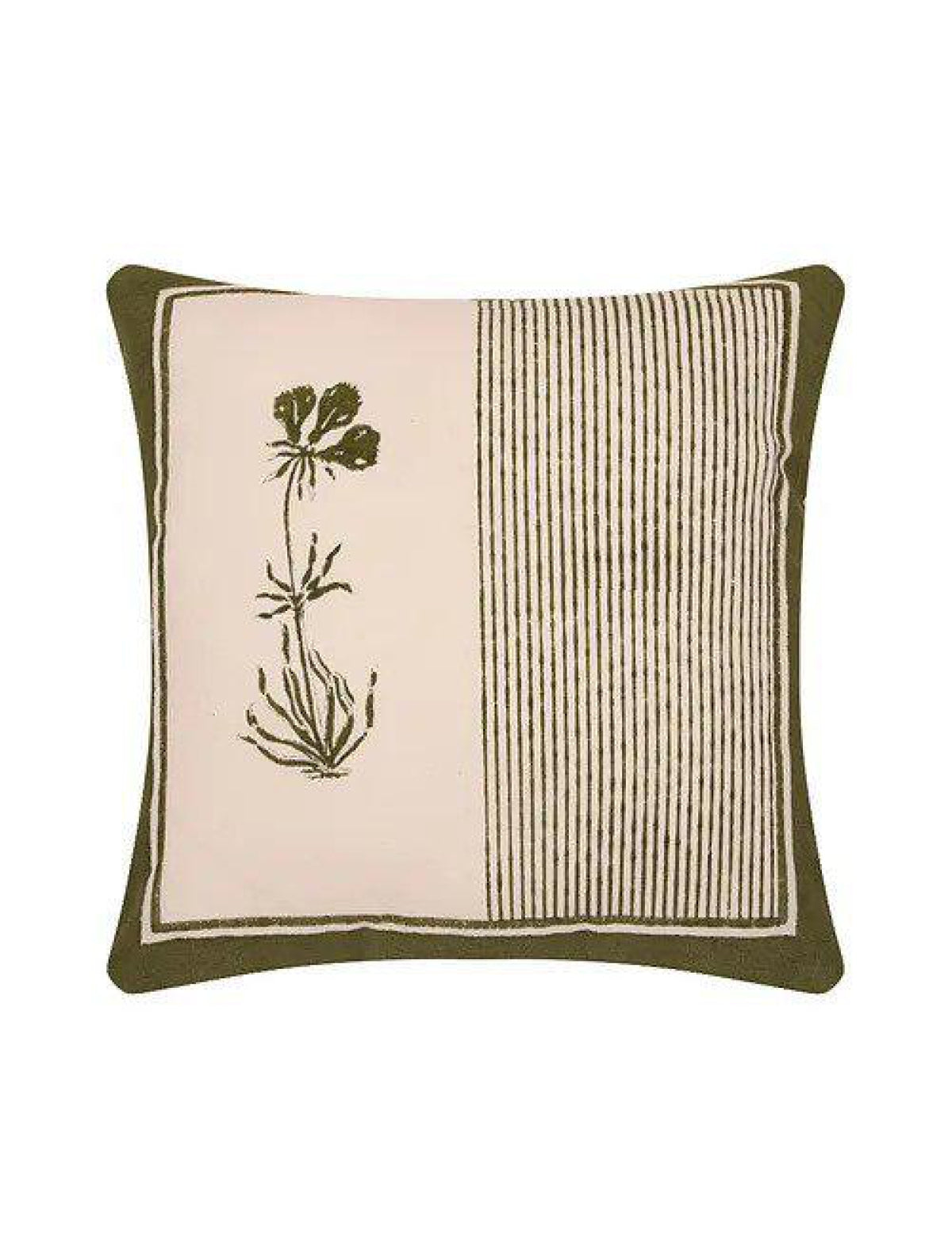 Olive & Blue Set Of 2 Hand Block Printed Cushion Cover