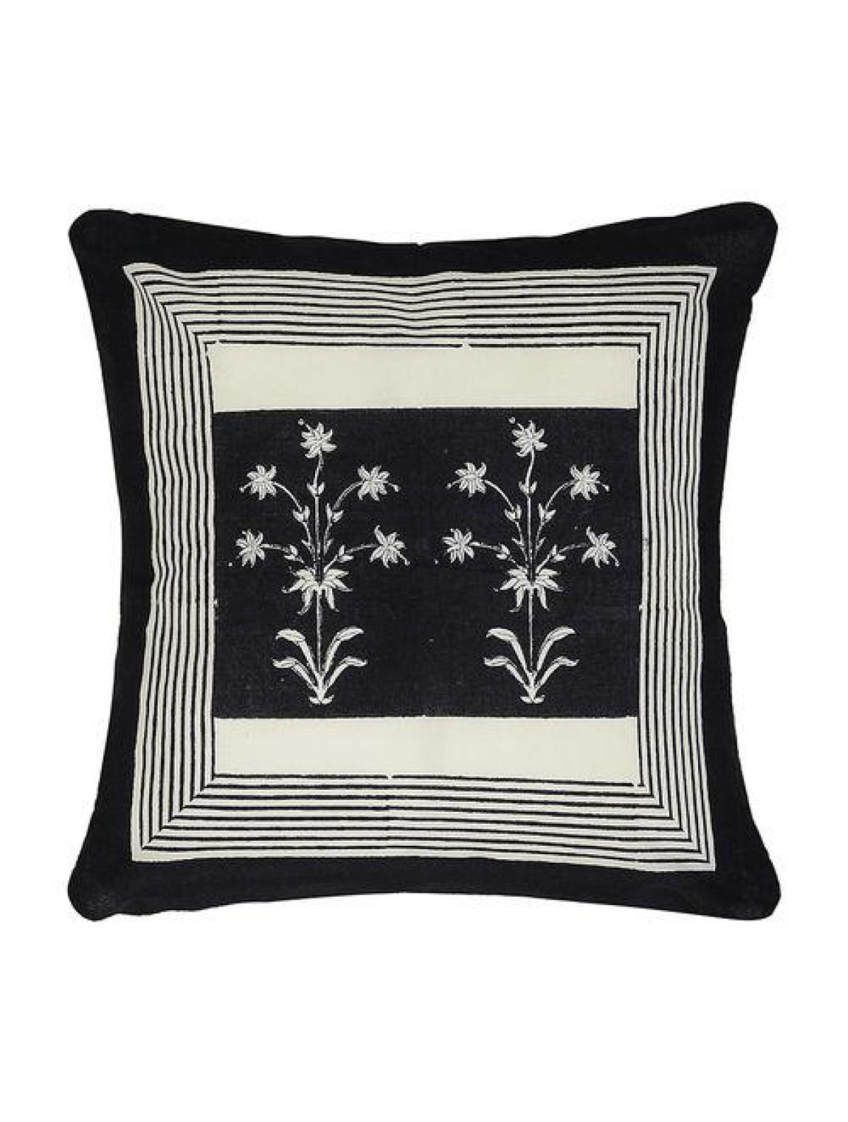 Set Of 2 Hand Block Black And White Cotton Cushion Covers