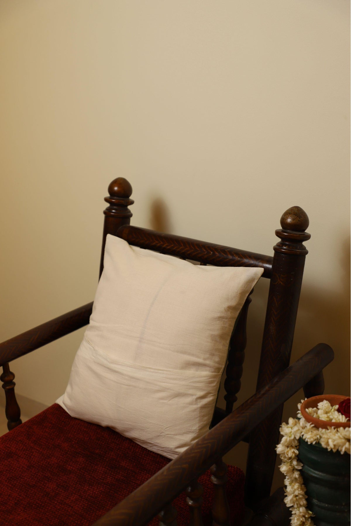 White & Maroon Set Of 2 Hand Block Printed Cushion Cover