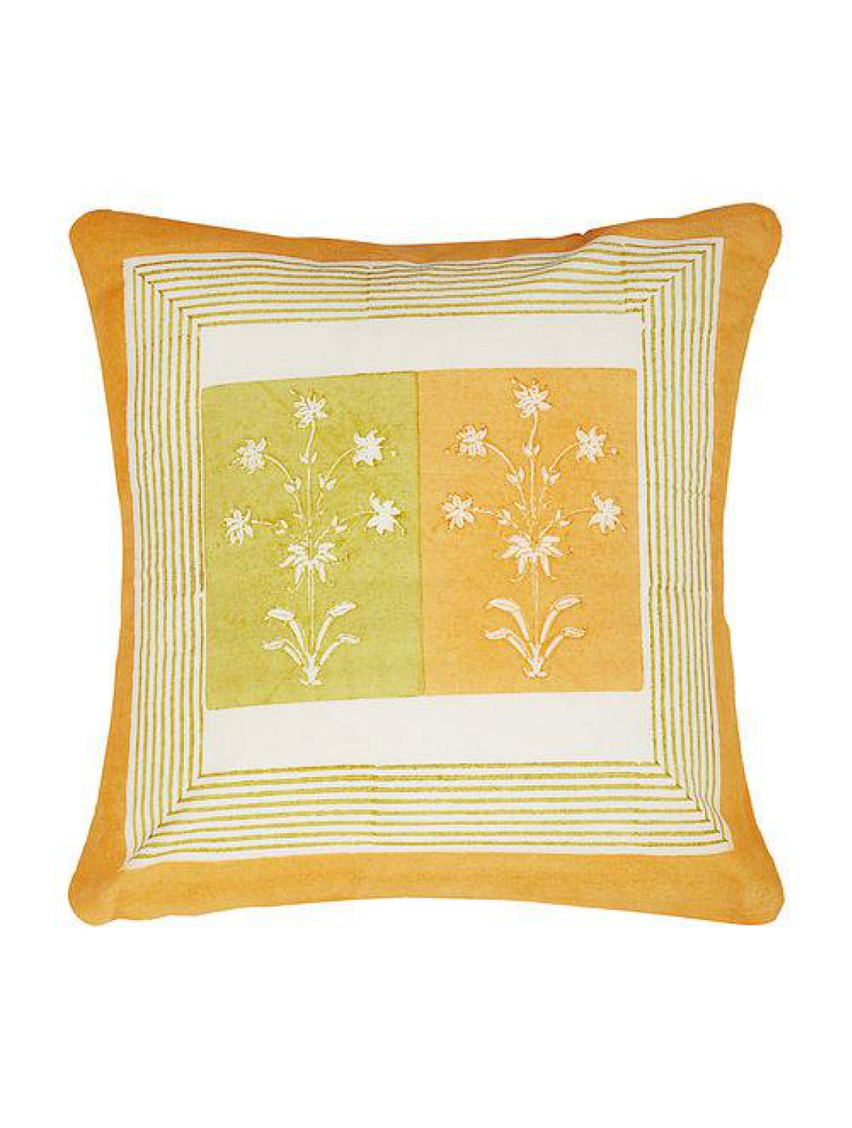 Set Of 2 Hand Block Brown And Yellow Cotton Cushion Covers