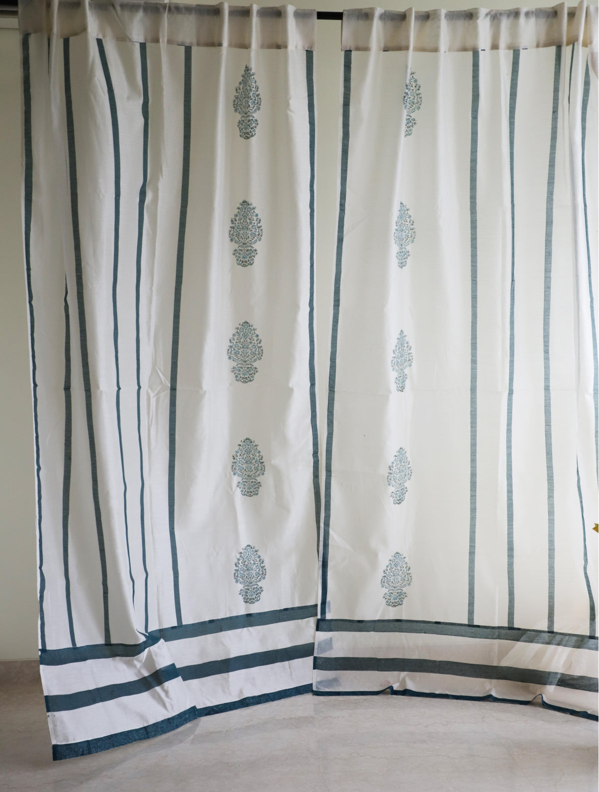 Chanderi Stripe Paisely Curtains (Set of 2)