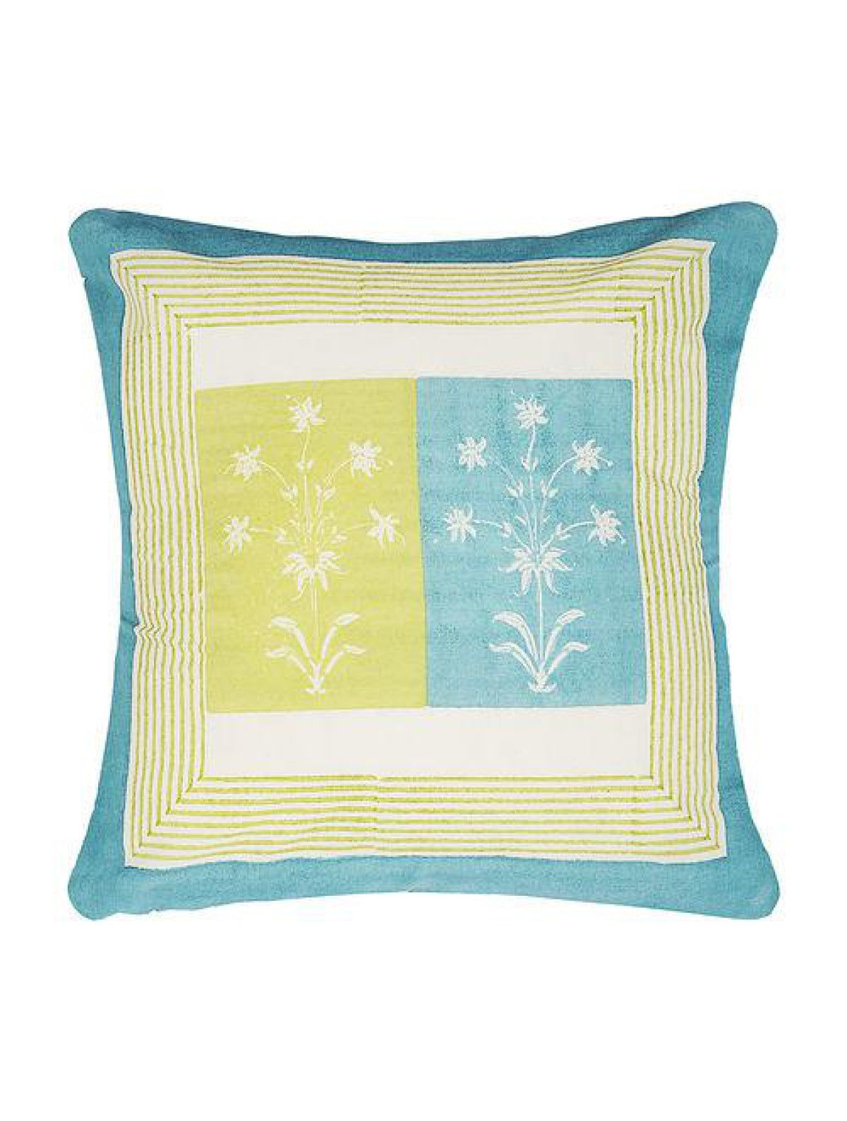 Set Of 2 Hand Block Yellow And Blue Cotton Cushion Covers
