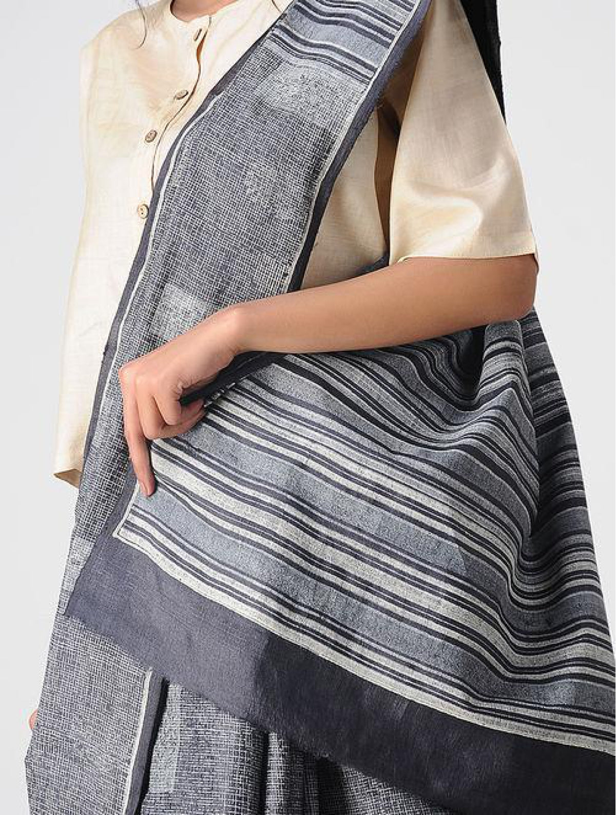 Handcrafted 100 % Tussar Silk Handblock Printed Black Saree