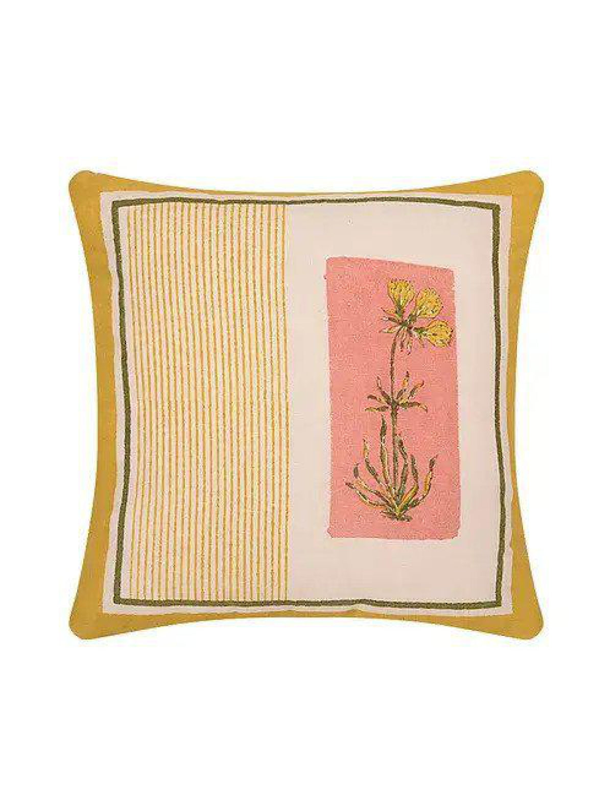 Yellow Pink & White Set Of 2 Hand Block Printed Cushion Cover