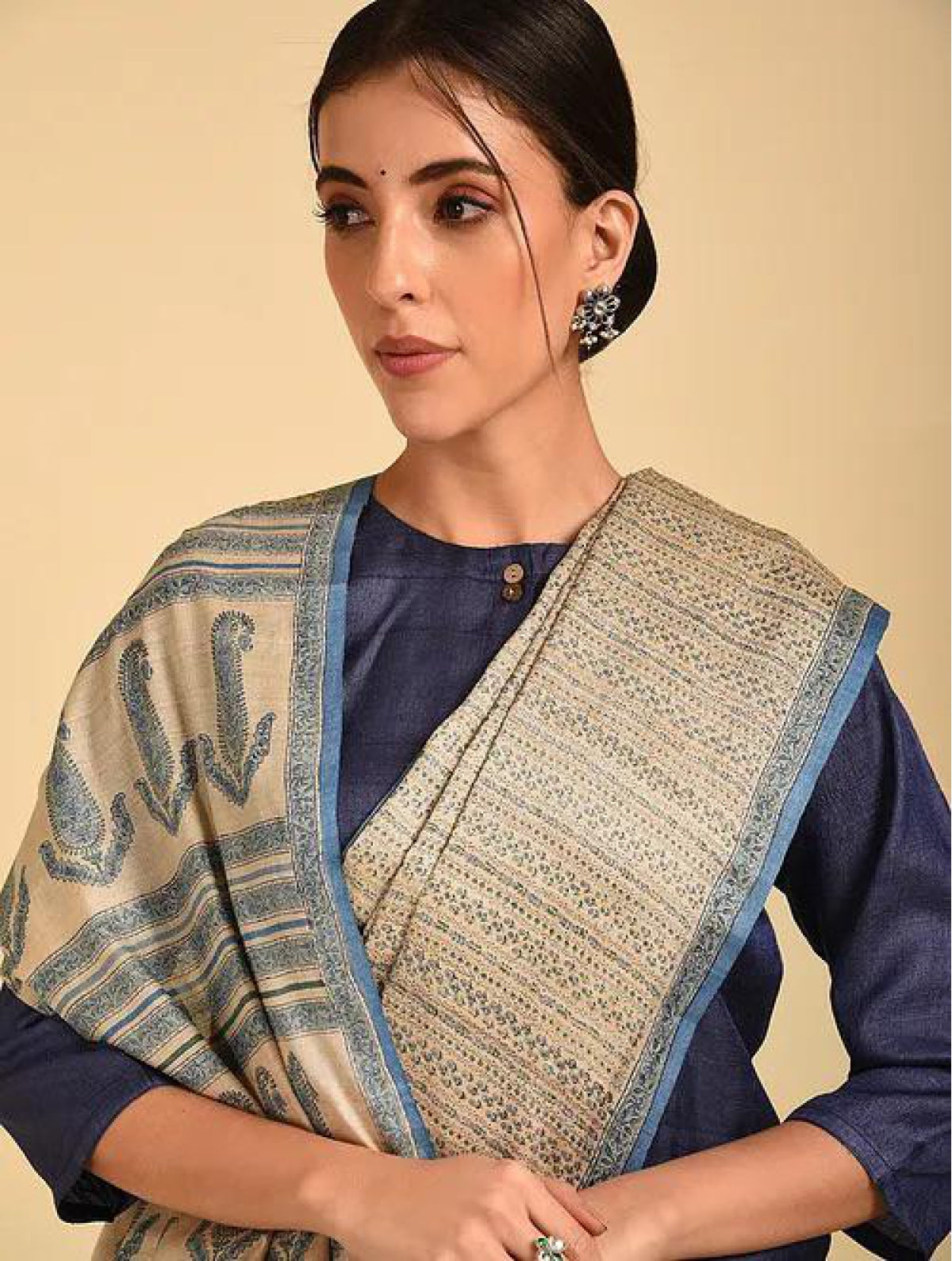 Blue Lined Tussar Saree