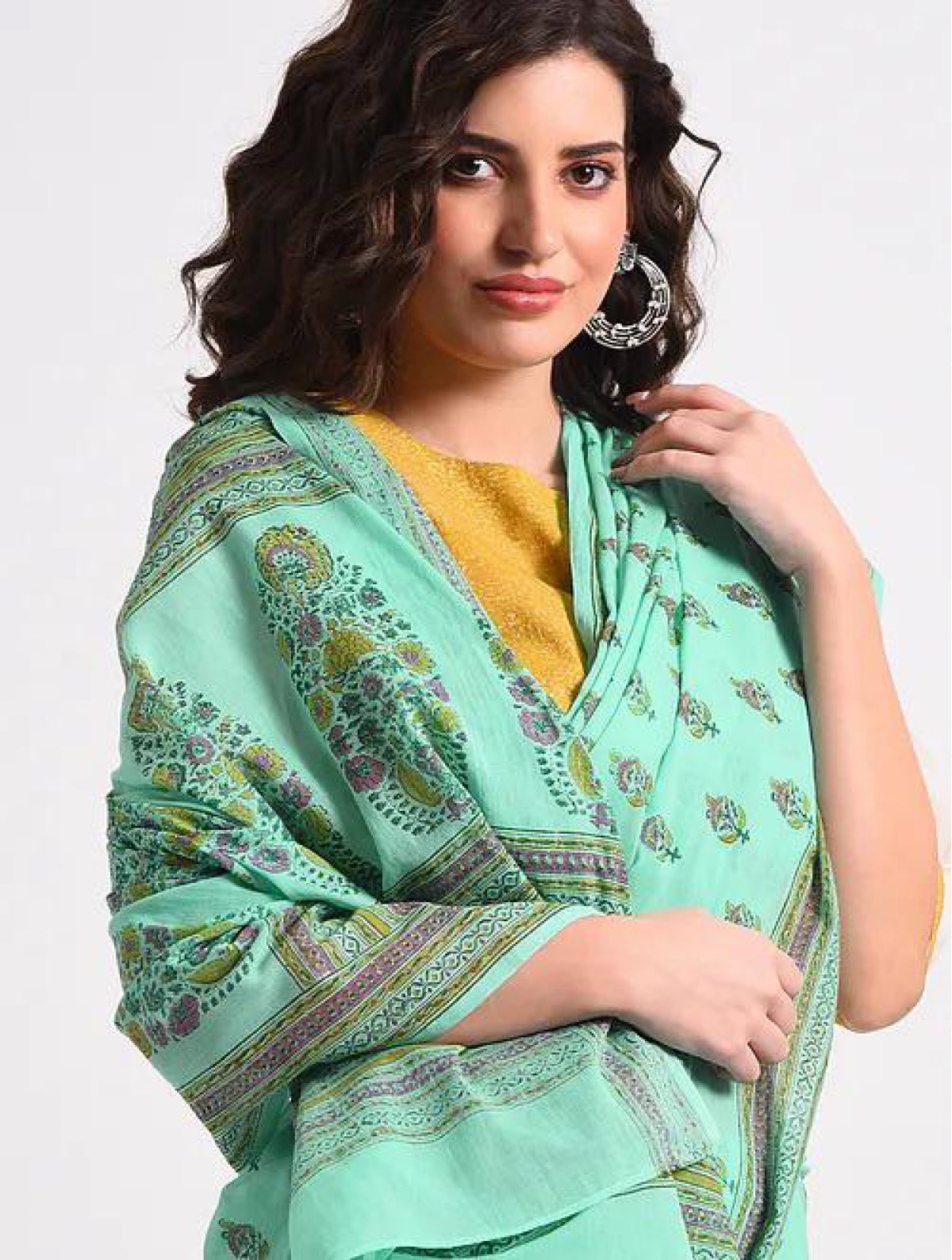 Mint Floral Cotton Saree