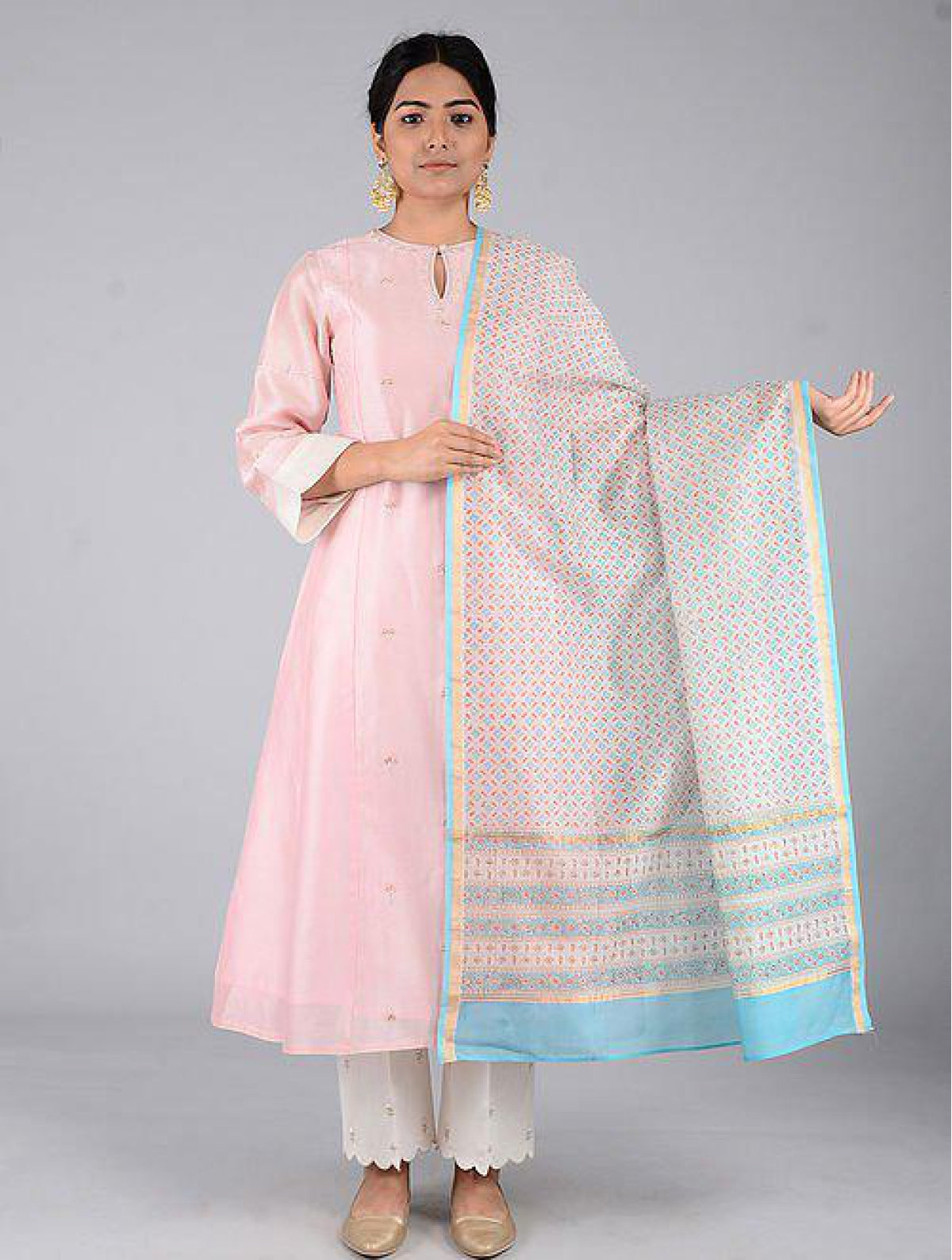 Blue-golden Chanderi Dupatta