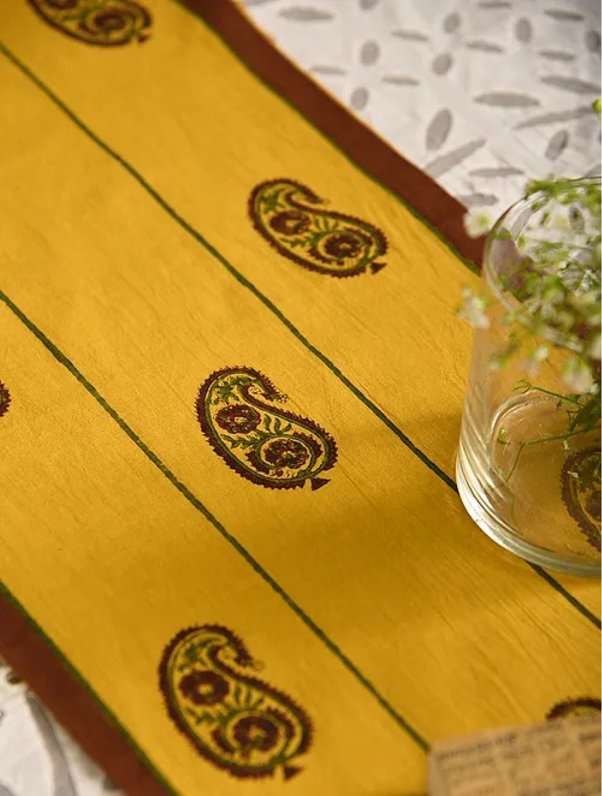 Yellow Paisely Handblock Printed Runner