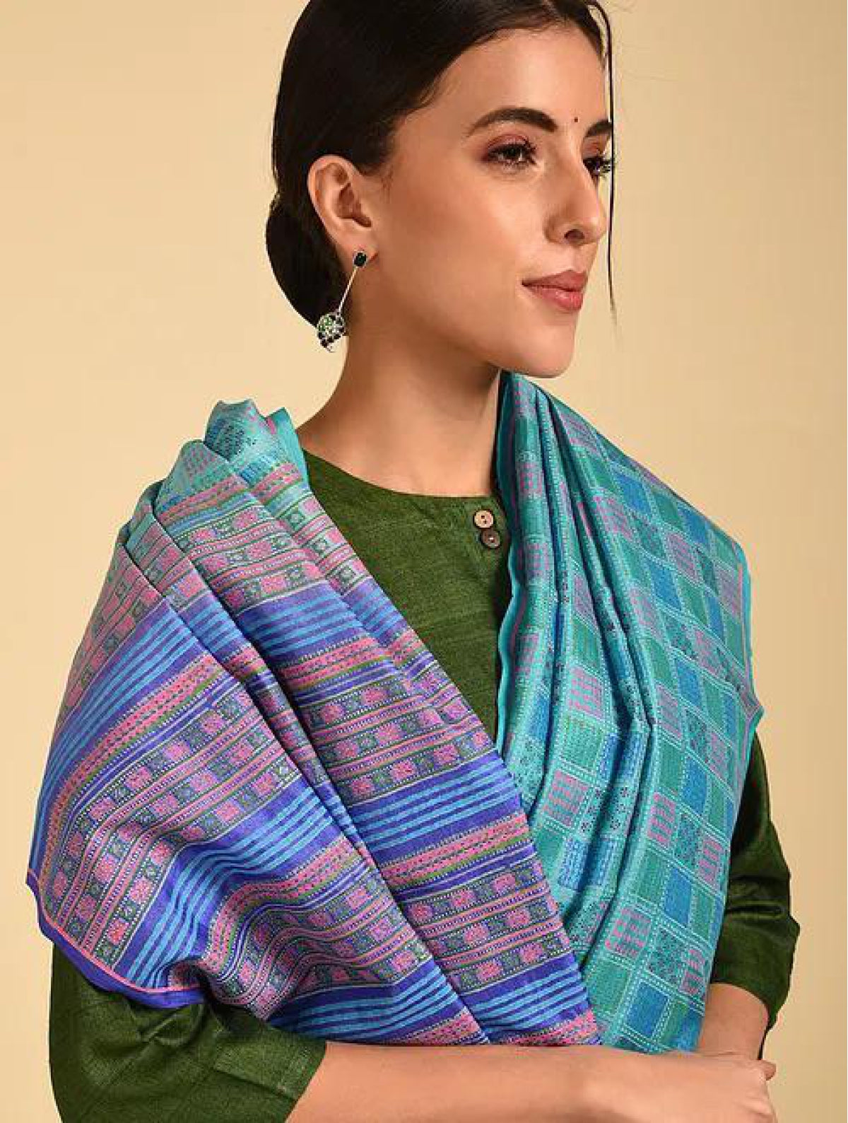 Turquoise Ombre Tussar Saree