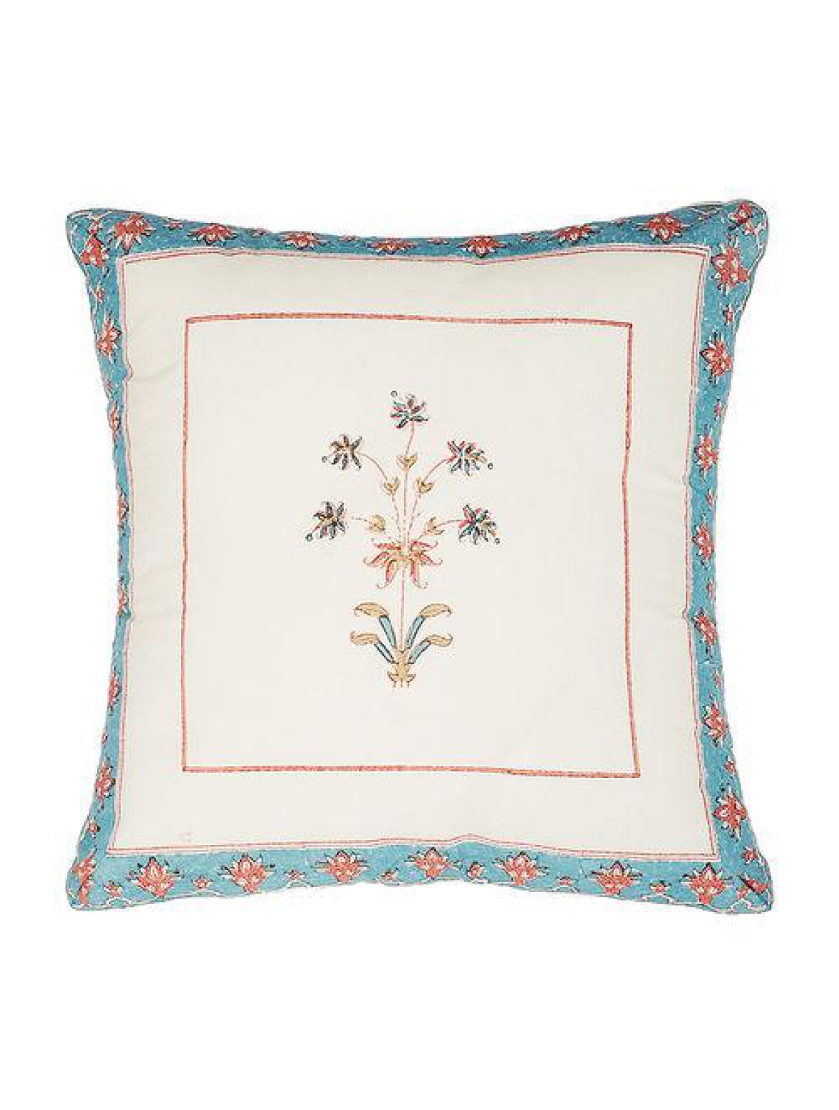 Set Of 2 Hand Block White And Blue Cotton Cushion Covers