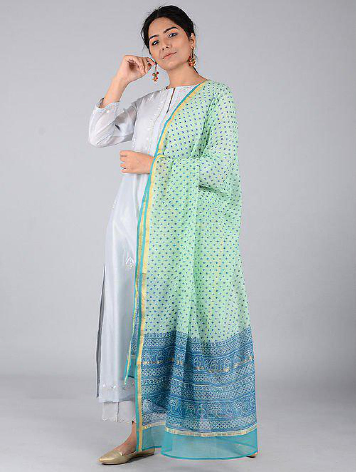 Turquoise Blue Chanderi Dupatta