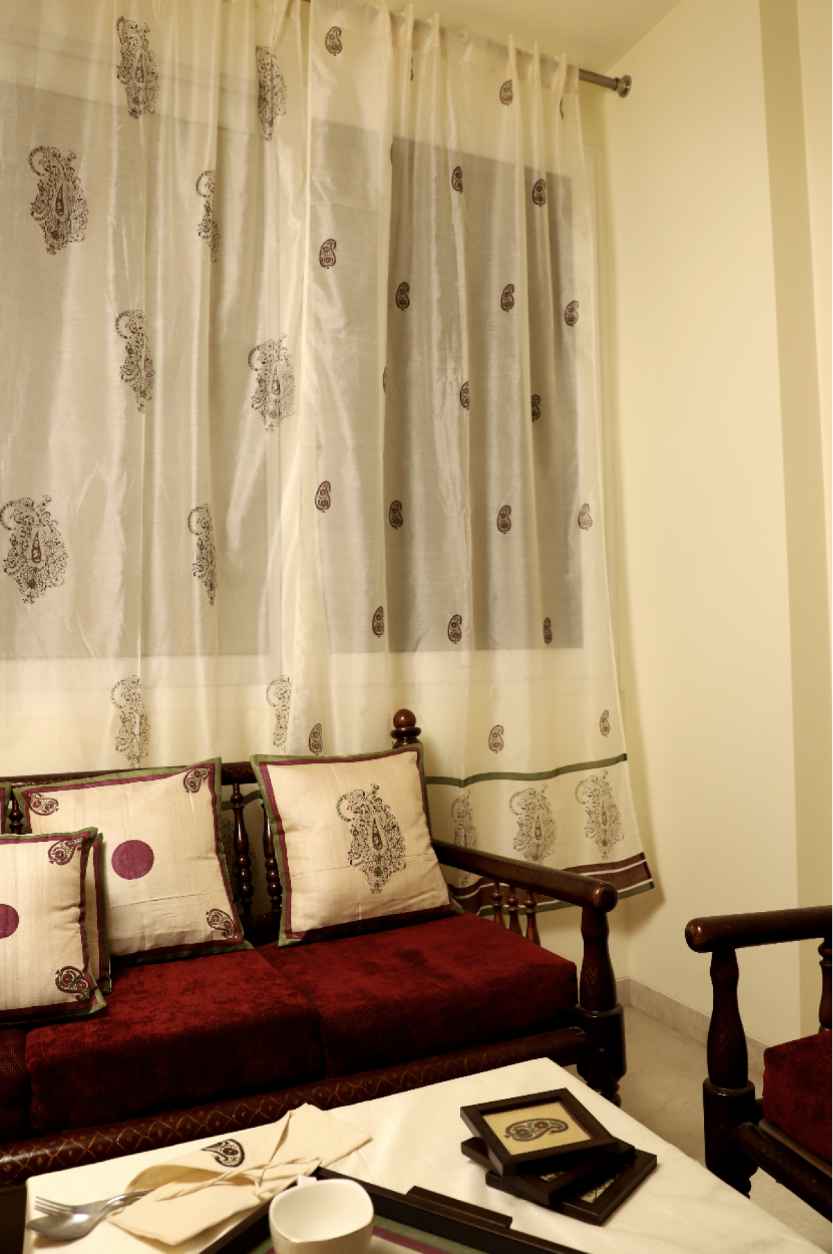 Set Of 2 Chanderi Handblock Printed Curtains