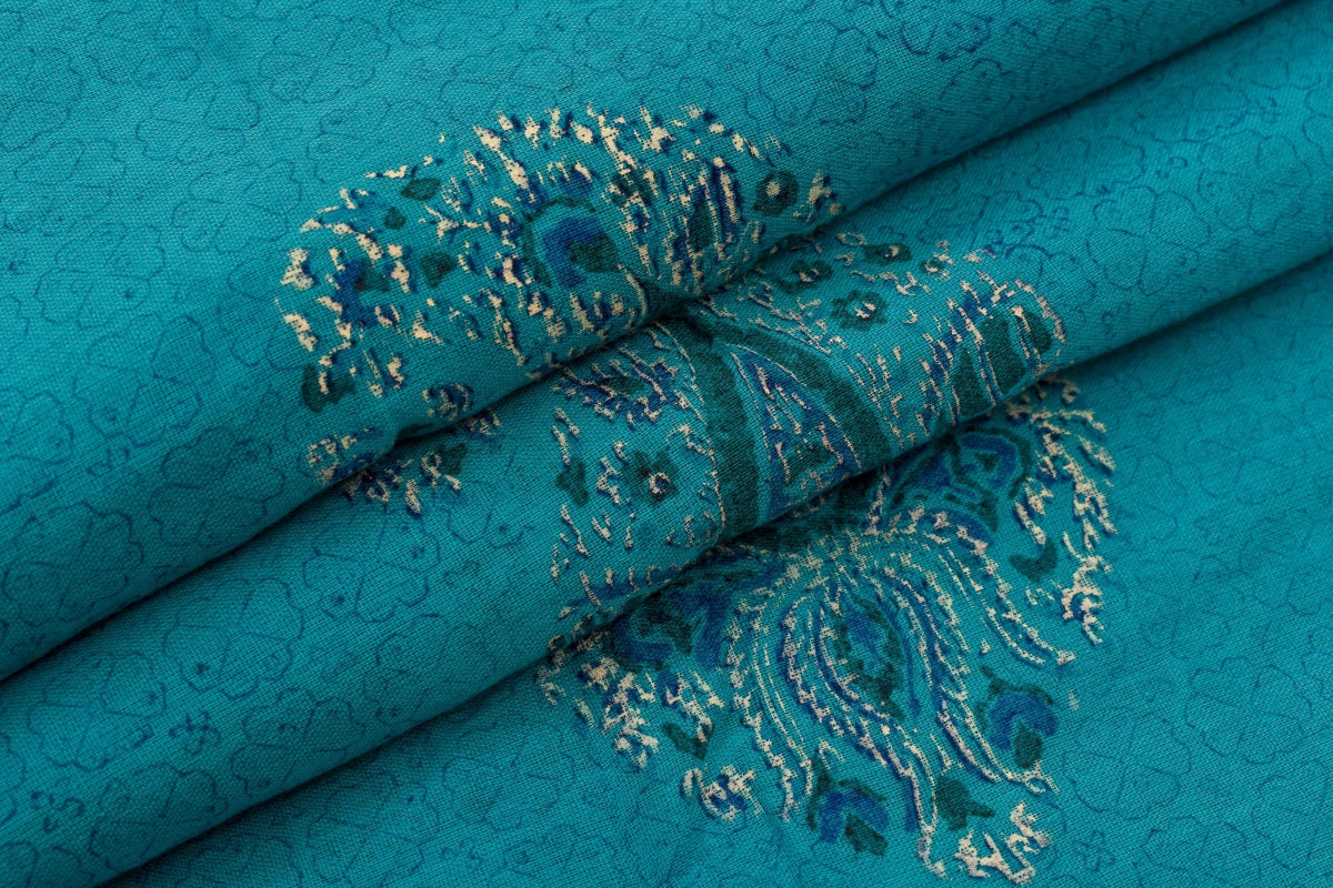 Turquoise Blue Cotton Saree