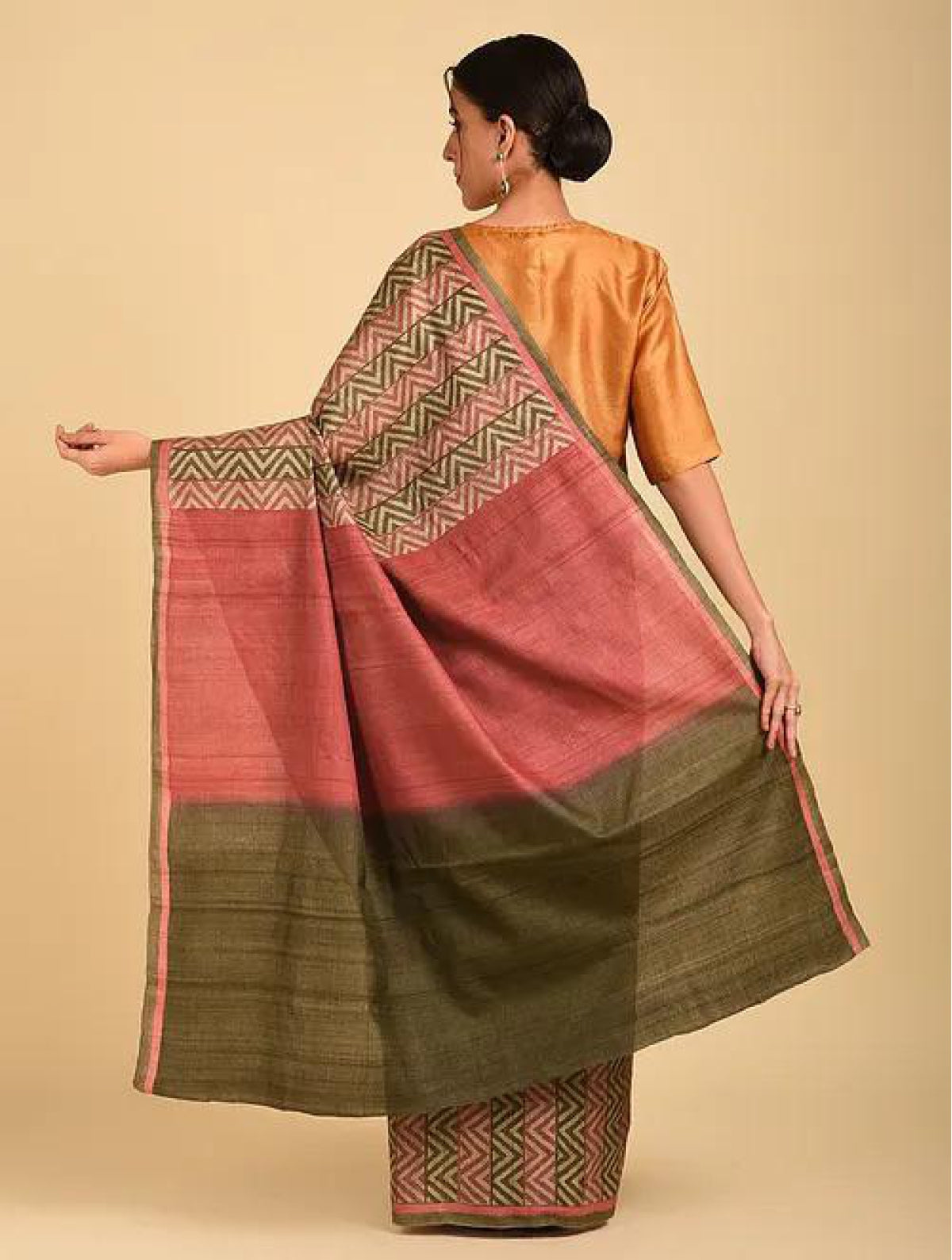 Maroon Green Ombre Tussar Saree