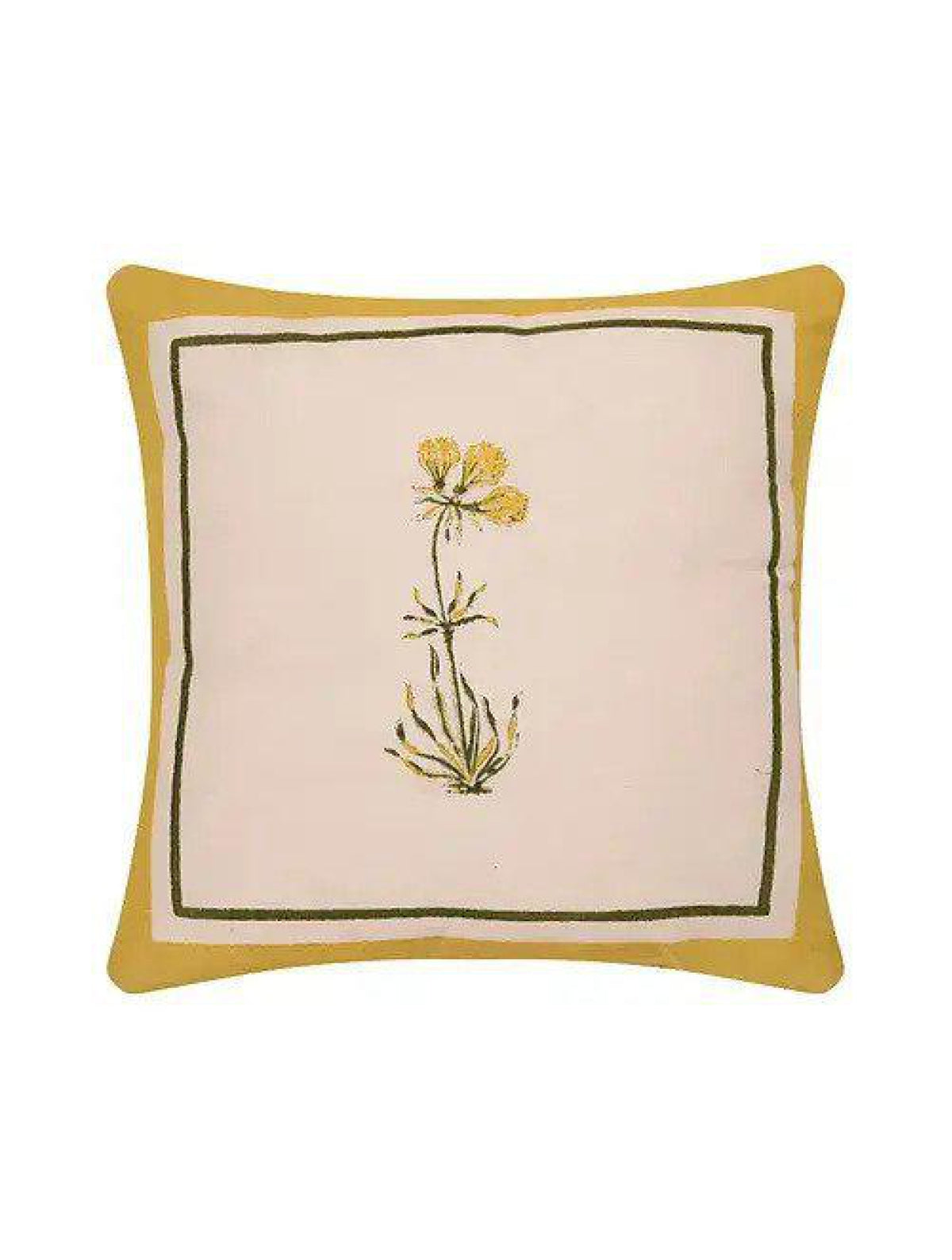 Yellow & White Set Of 2 Hand Block Printed Cushion Cover