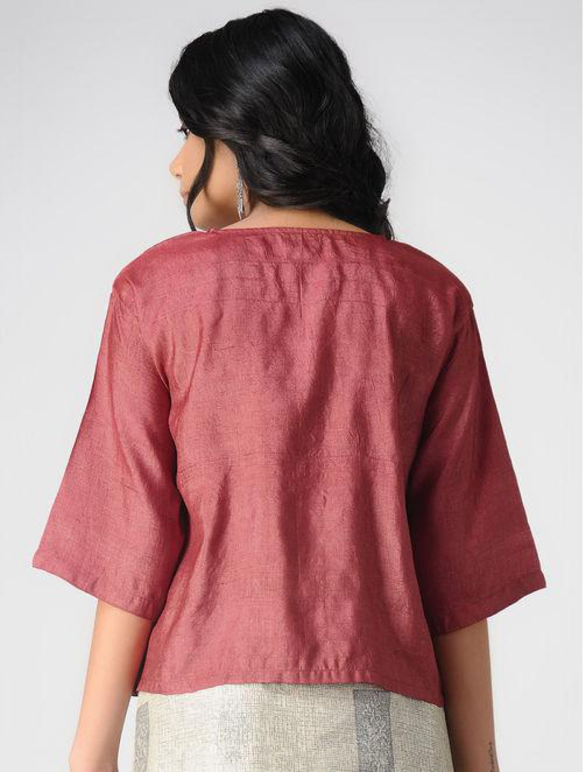 Maroon Tussar Blouse With Wooden Button