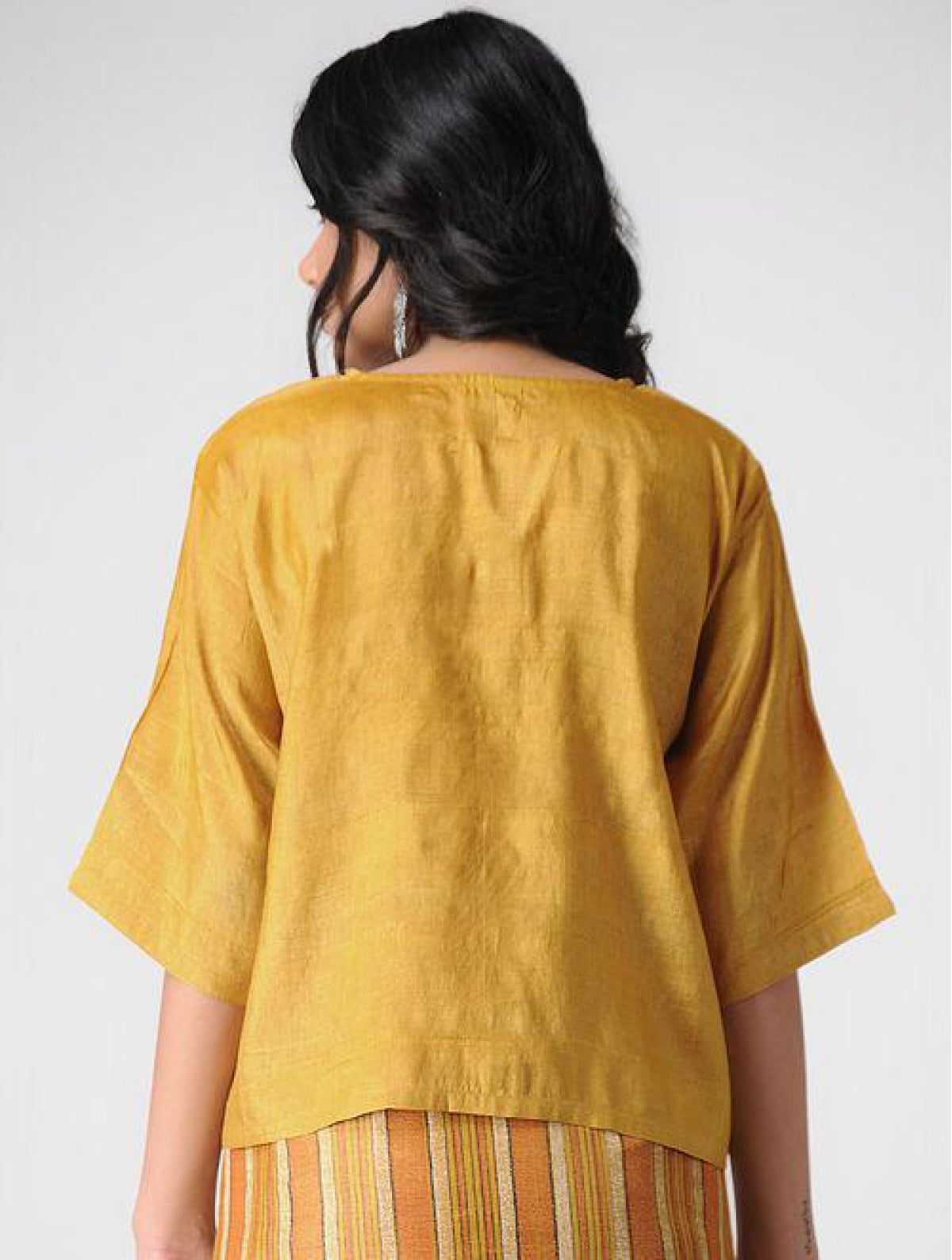 Yellow Tussar Blouse With Wooden Button
