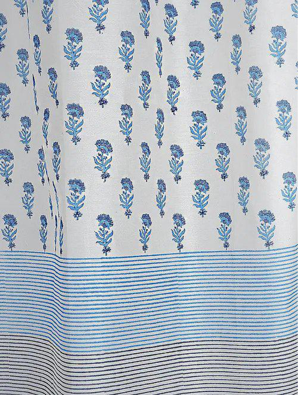 Set Of 2 White Hand Block Printed Curtain