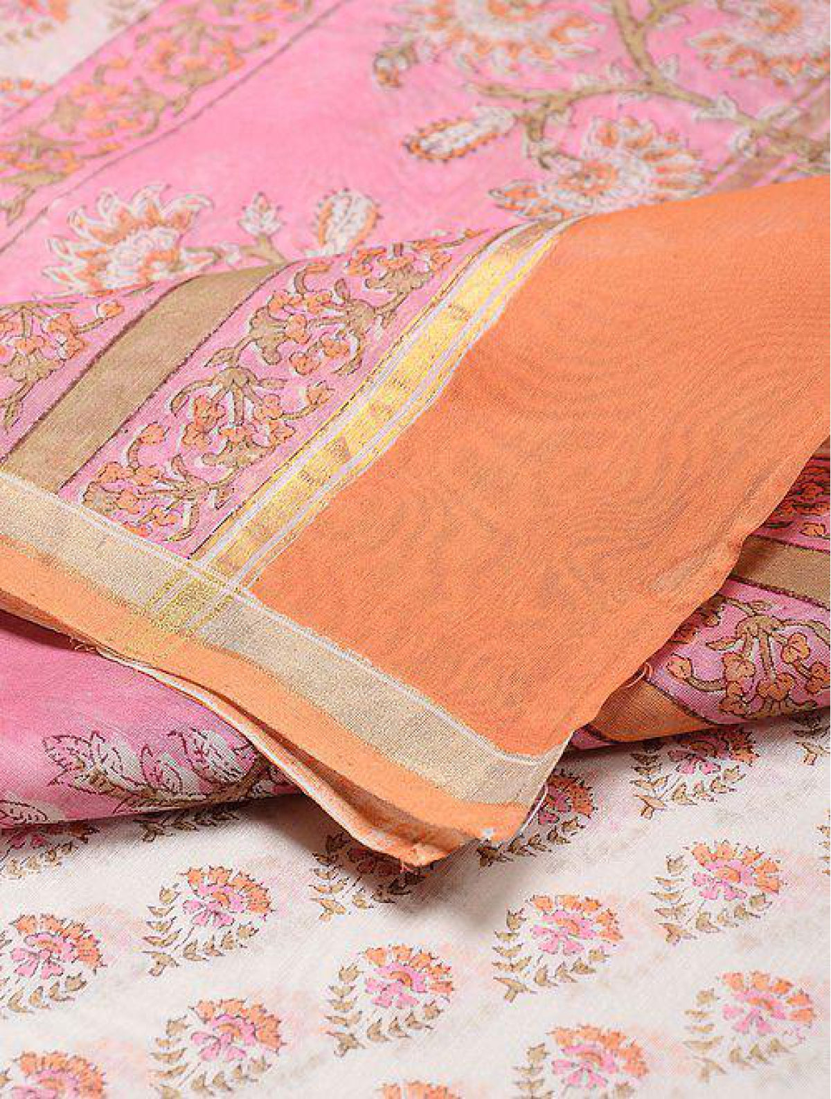 Pink-orange Chanderi Dupatta