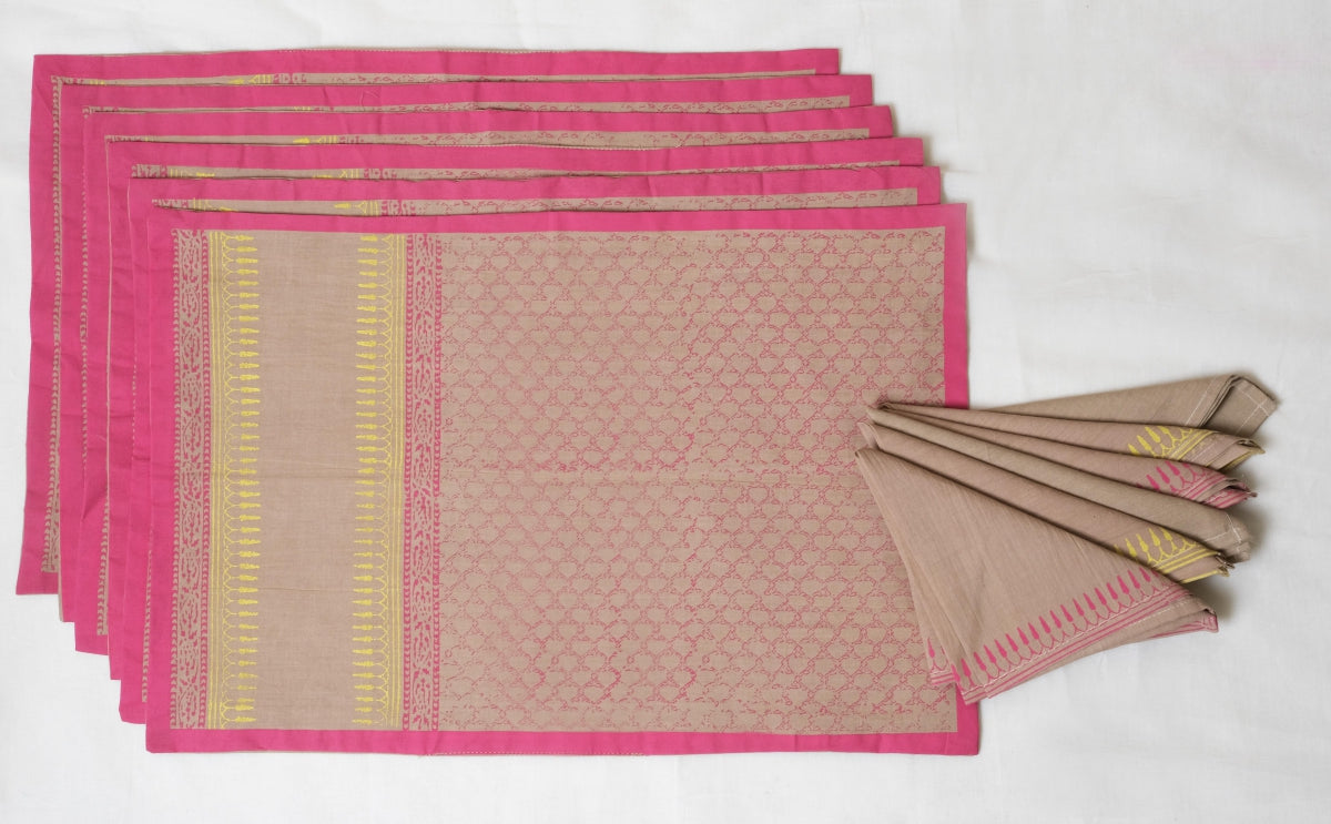 Pink Jaal Beige Table Mat 18*12(set of 2)