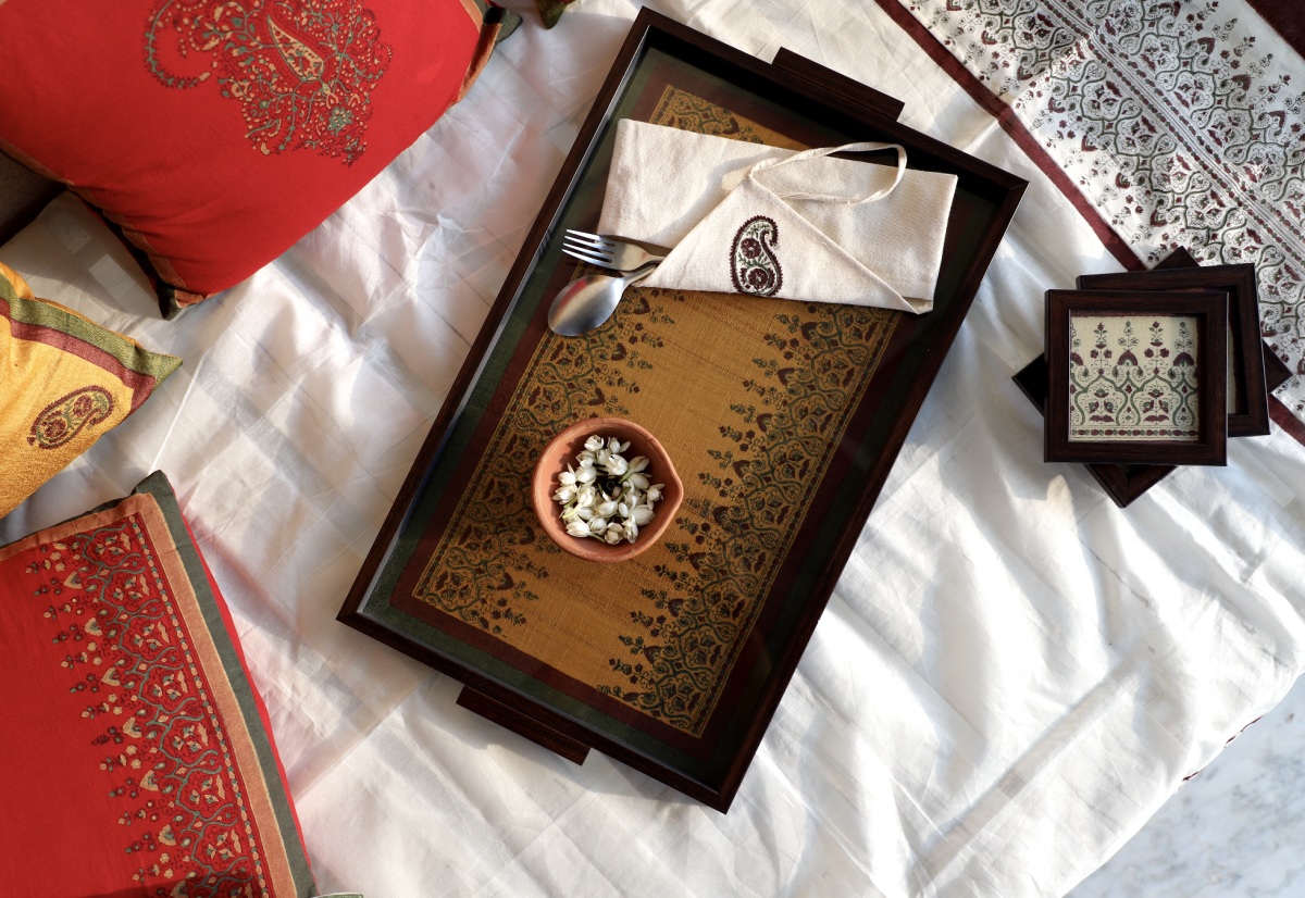 Wooden Handblock Printed Tray
