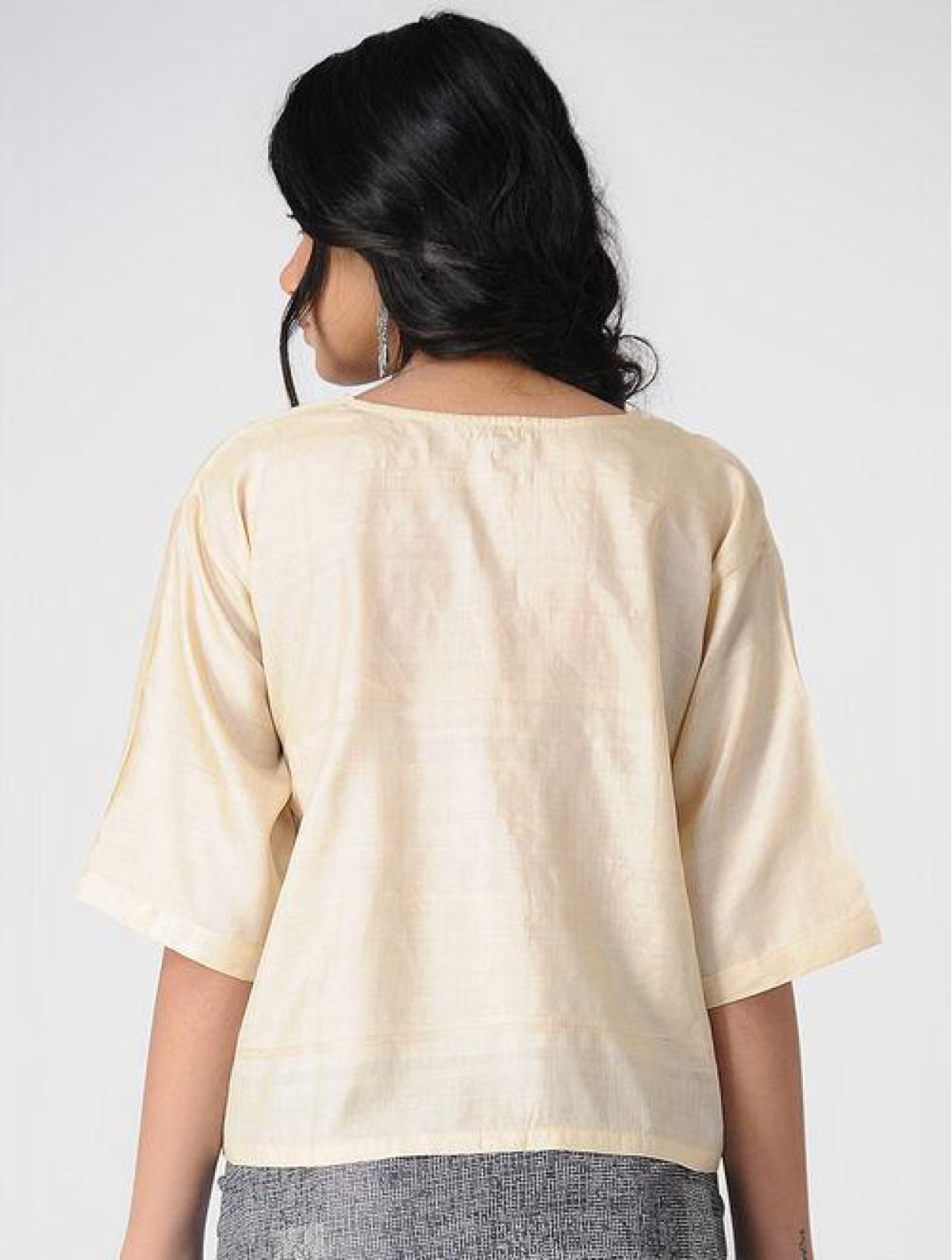Off White Tussar Blouse With Wooden Button