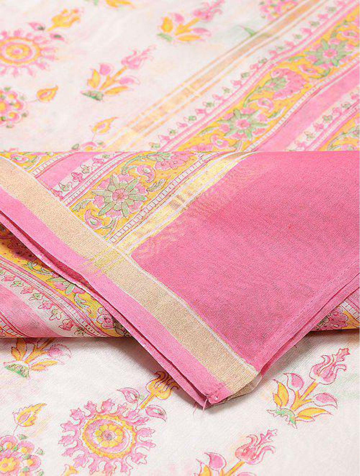 White-pink Chanderi Dupatta