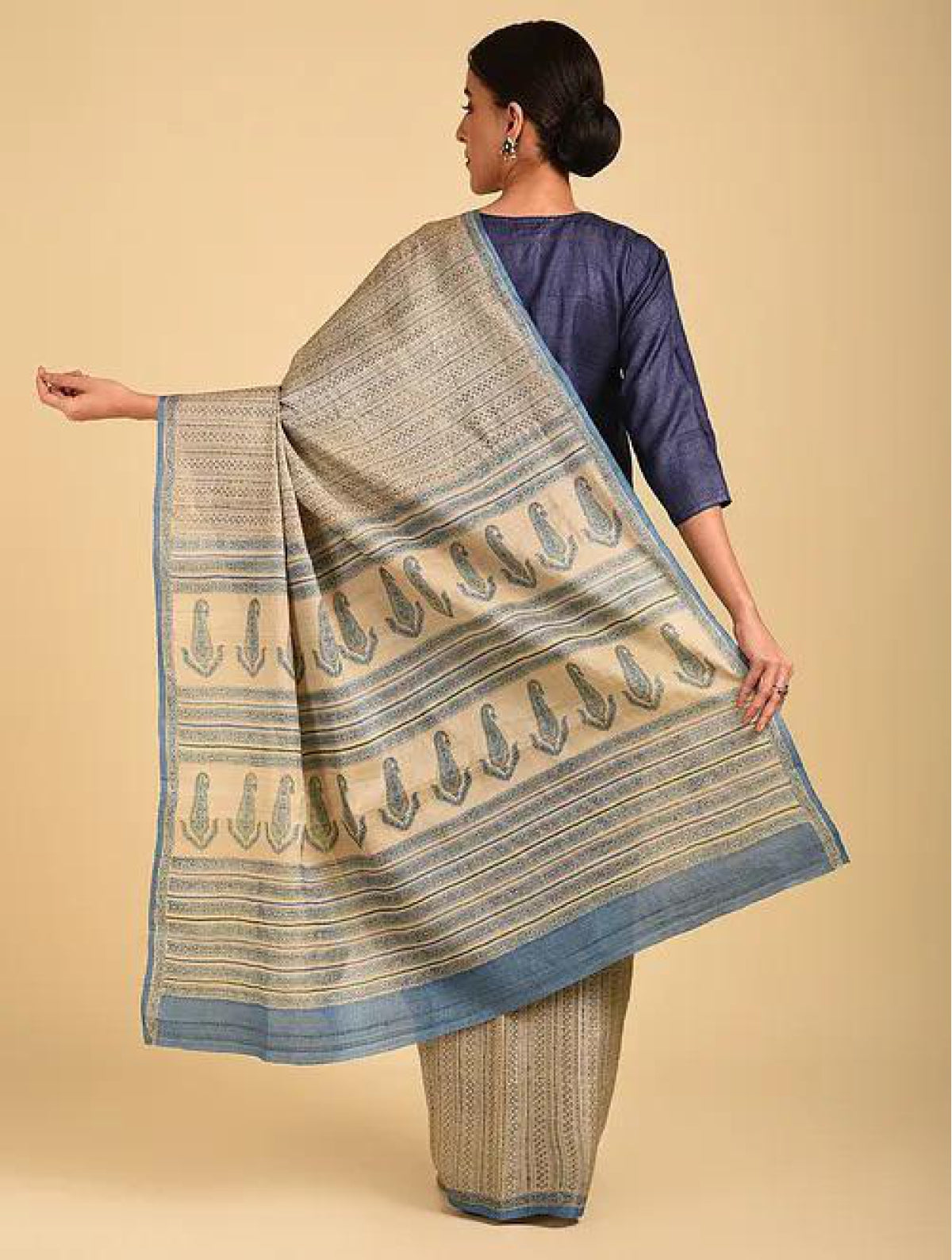 Blue Lined Tussar Saree