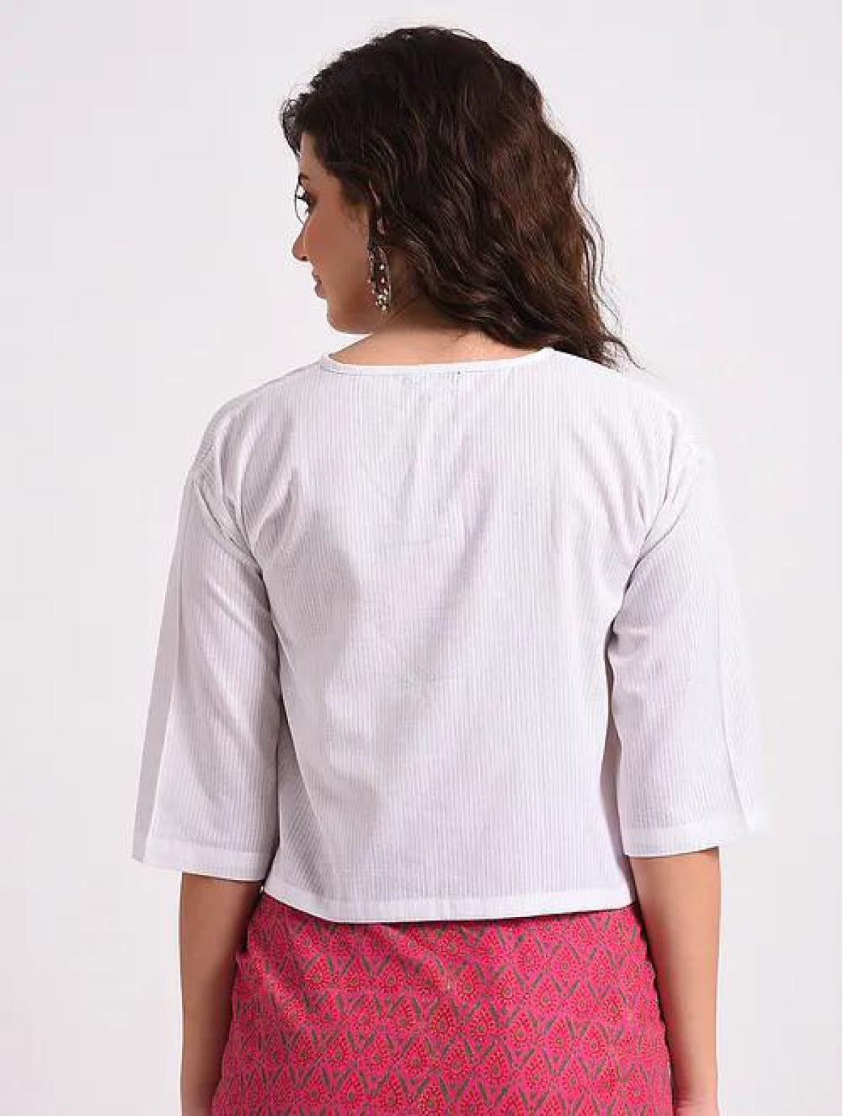 White Jacquard Cotton Blouse