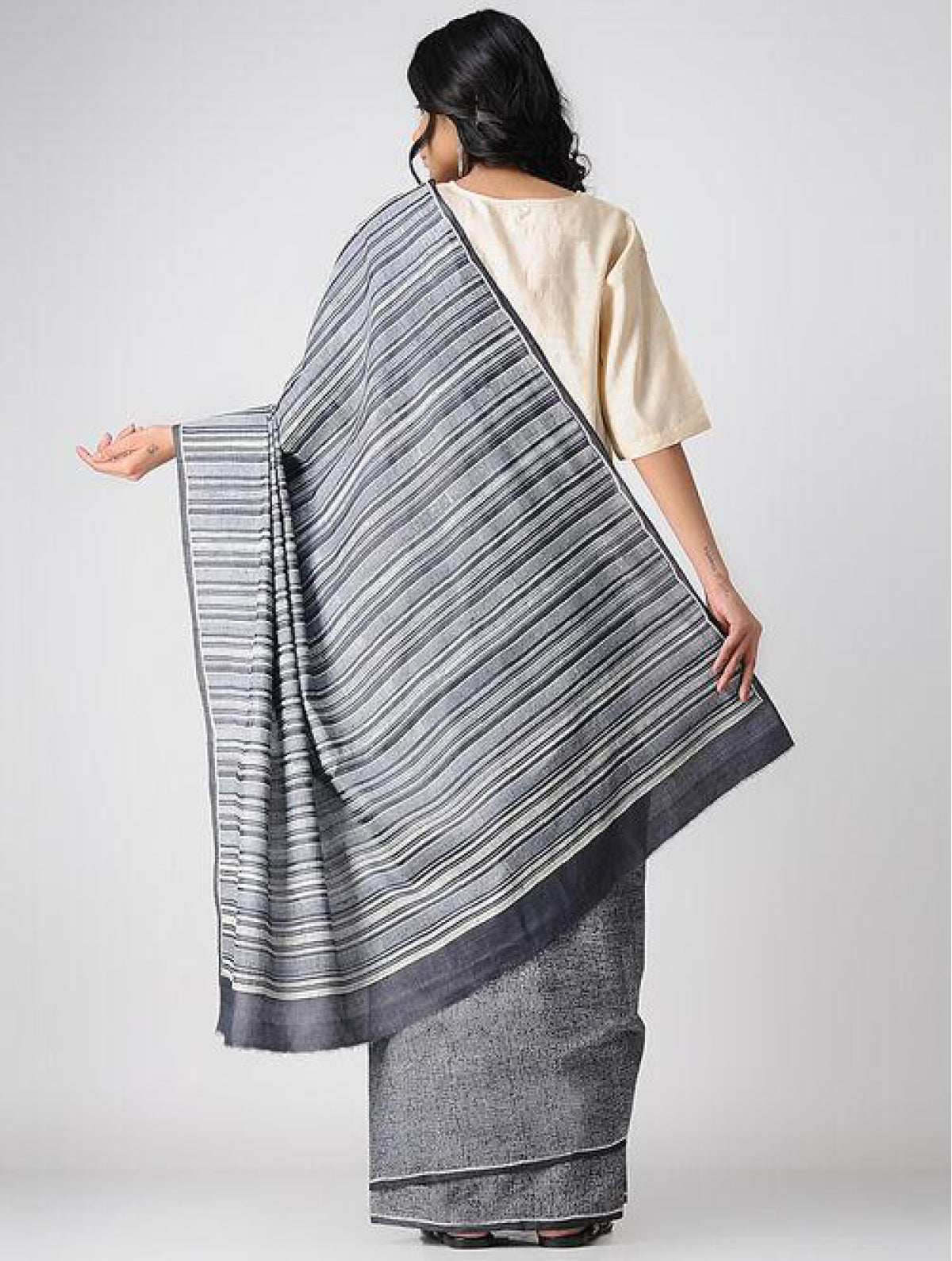 Handcrafted 100 % Tussar Silk Handblock Printed Black Saree