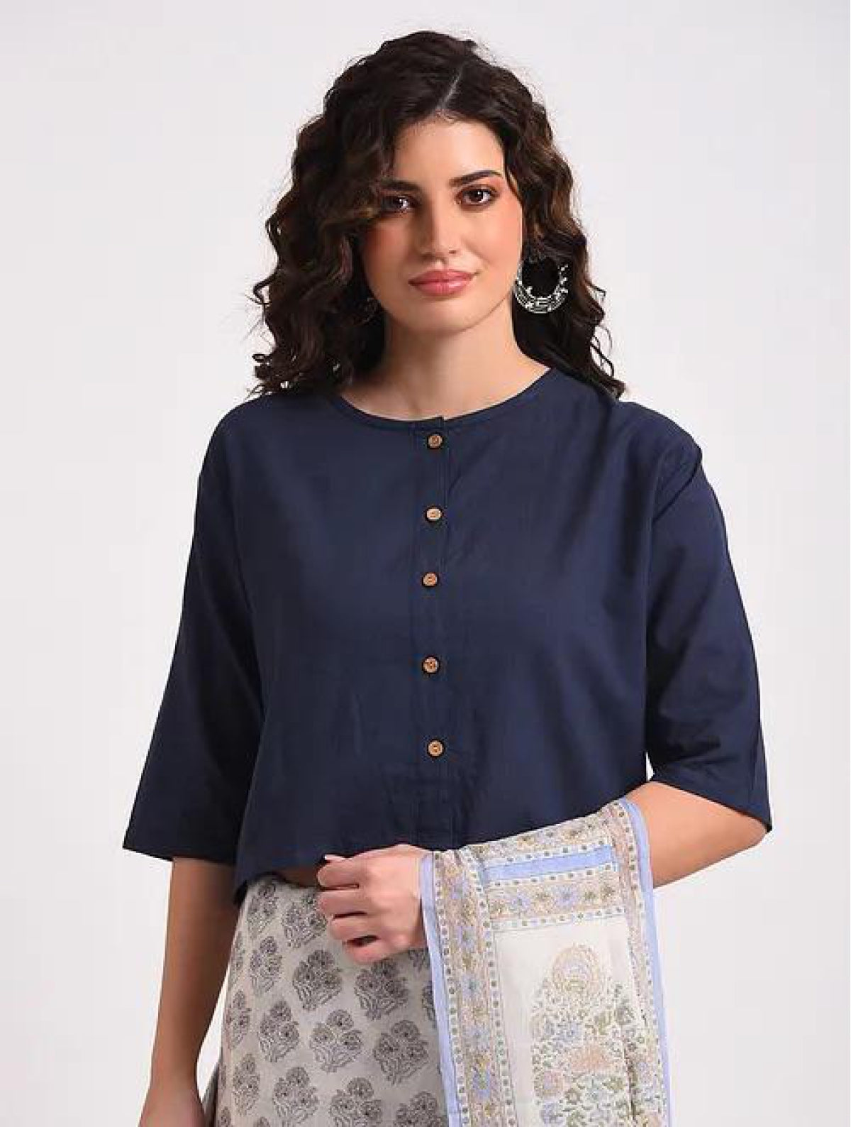 Navy Blue Cotton Blouse