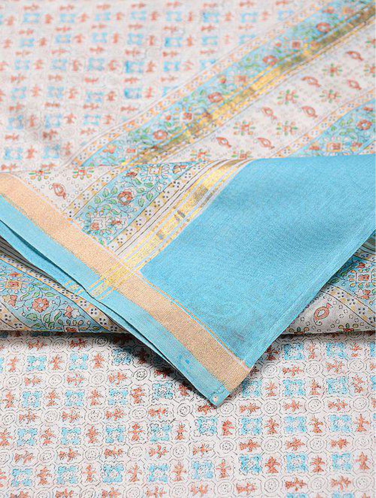 Blue-golden Chanderi Dupatta