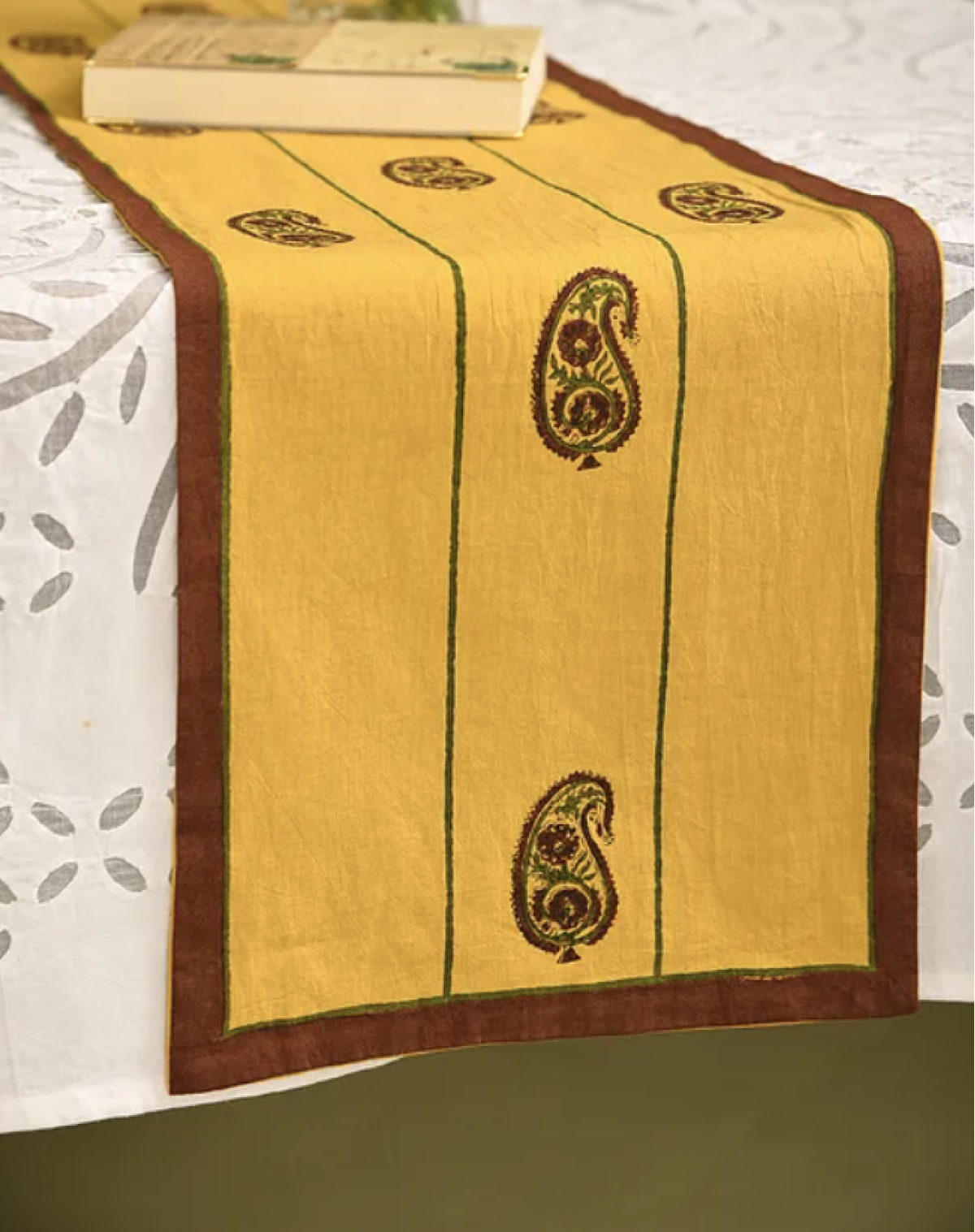 Yellow Paisely Handblock Printed Runner
