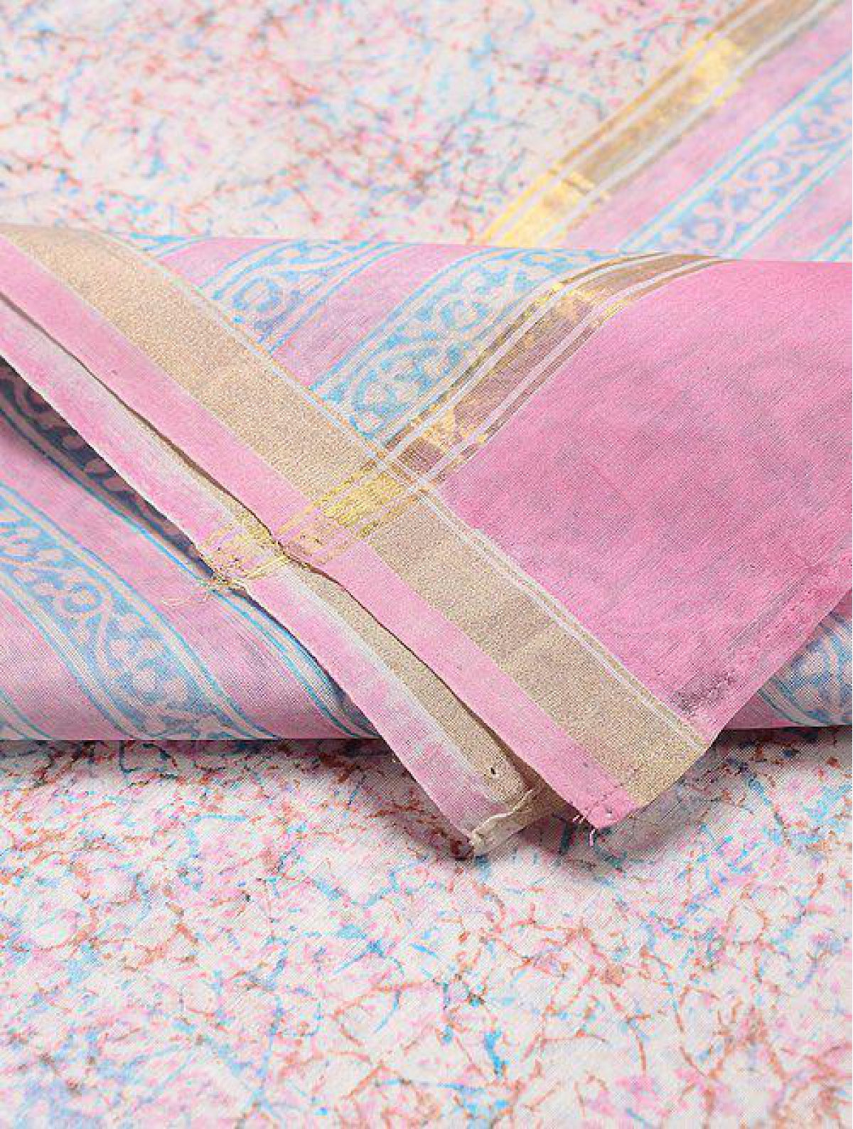 Pink-blue Chanderi Dupatta