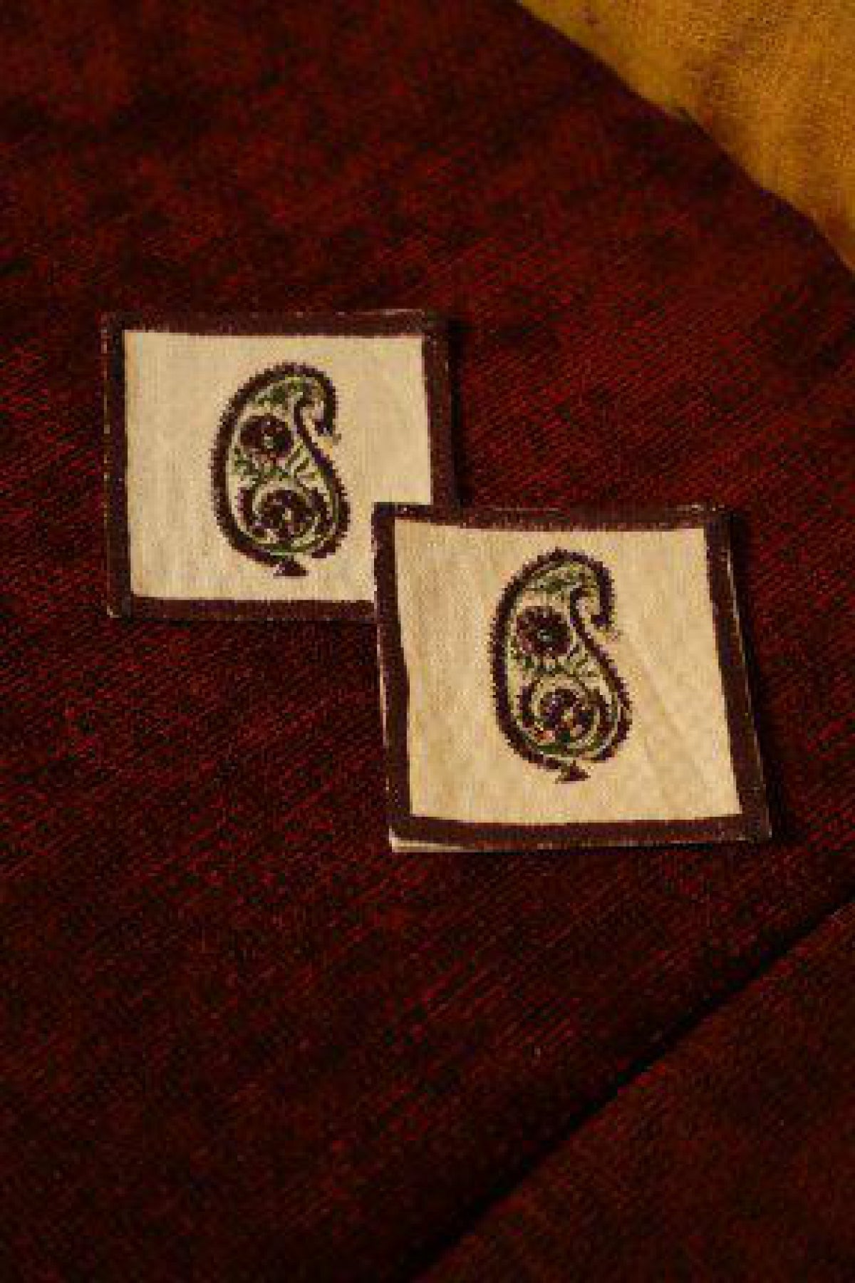 Set Of 2- Canvas Handblock Printed Fabric Coaster