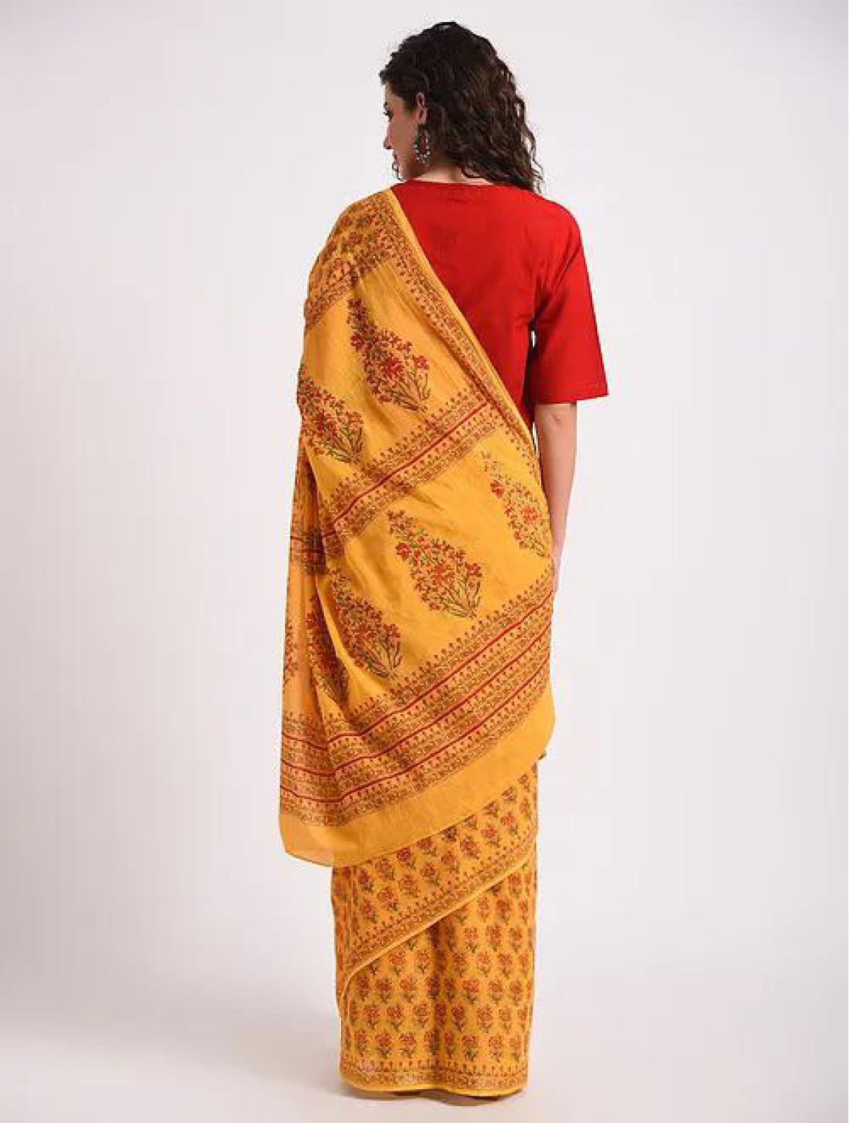 Yellow Flower Buti Cotton Saree