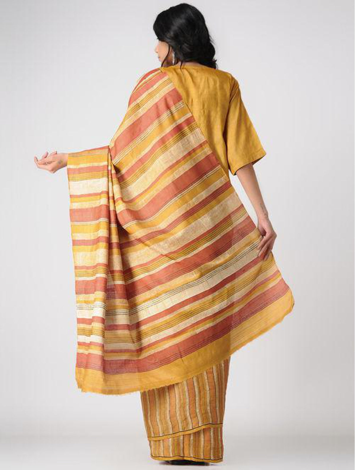 Handcrafted 100 % Tussar Silk Handblock Printed Yellow Saree