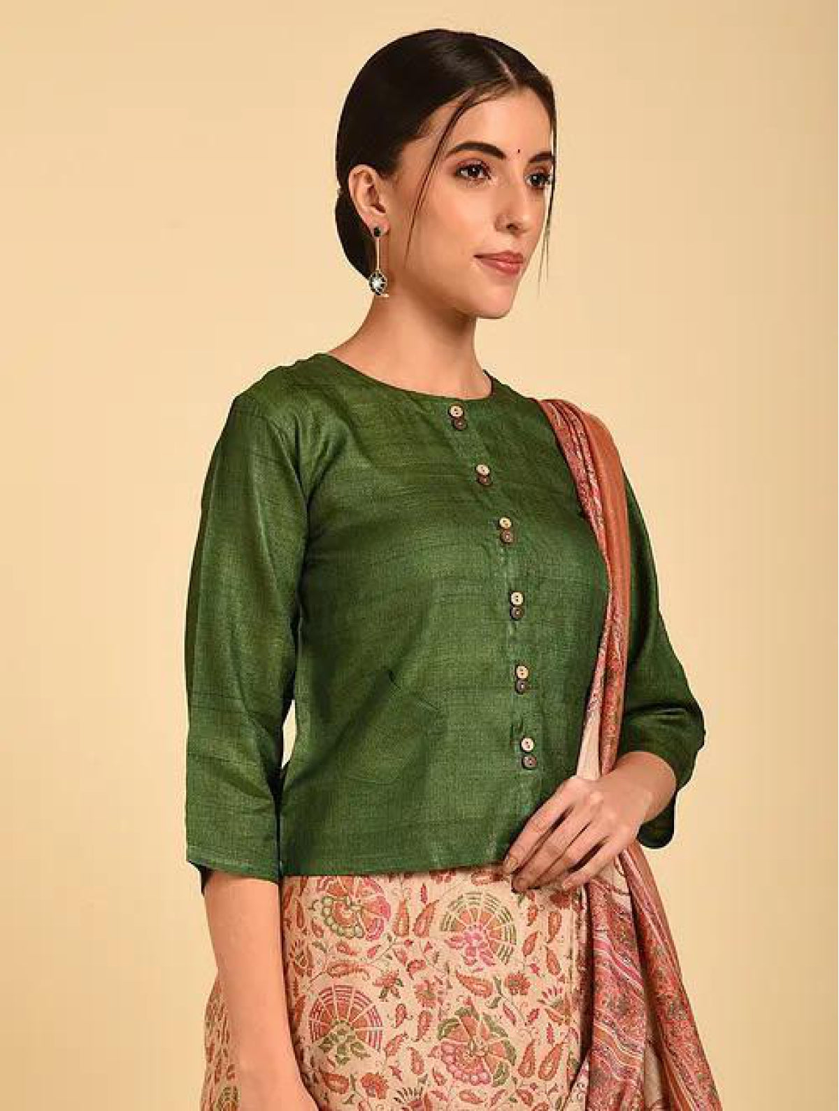 Green 100 % Silk Tussar Blouse