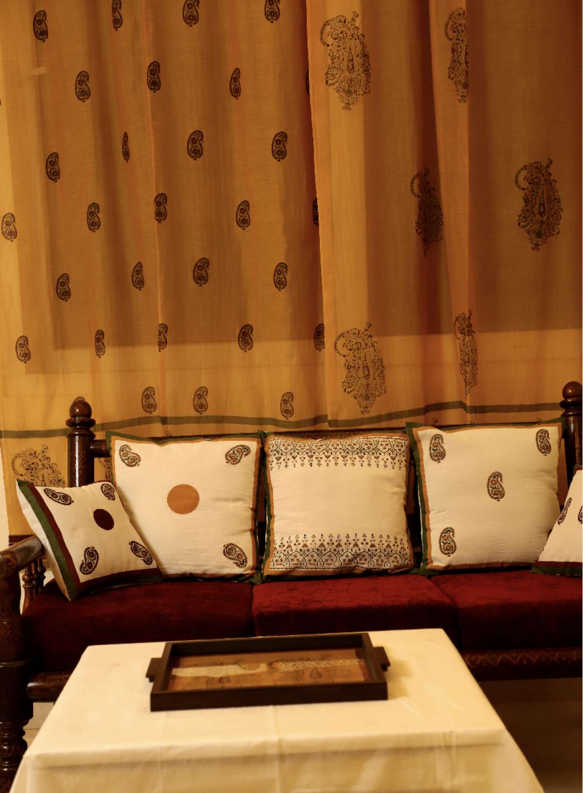 Set Of 2 Chanderi Handblock Printed Curtains