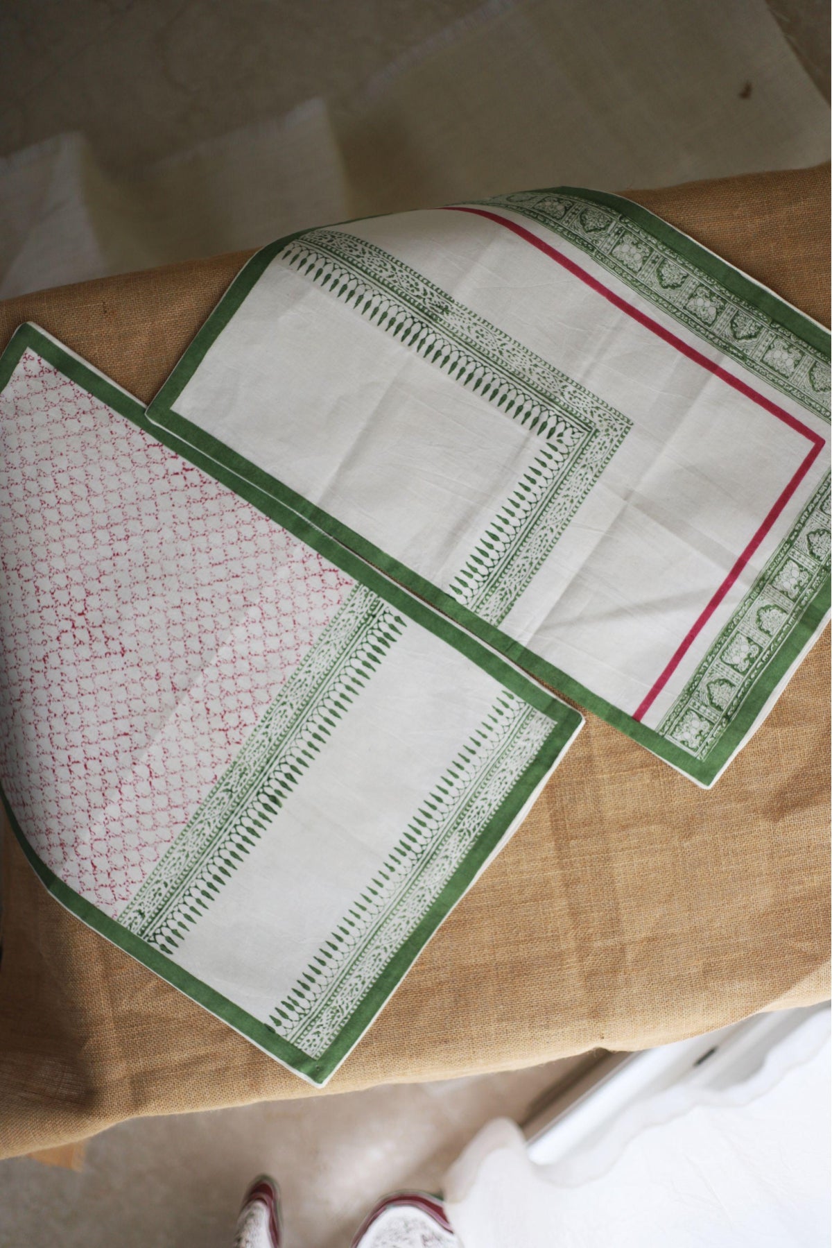 Green Stripe Table Mats with Napkins (Set of 12)