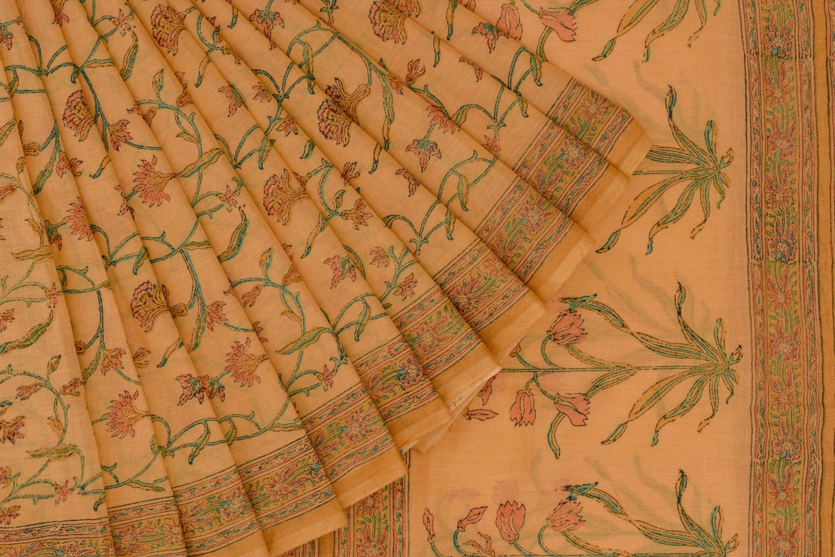 Light Orange Floral Cotton Saree